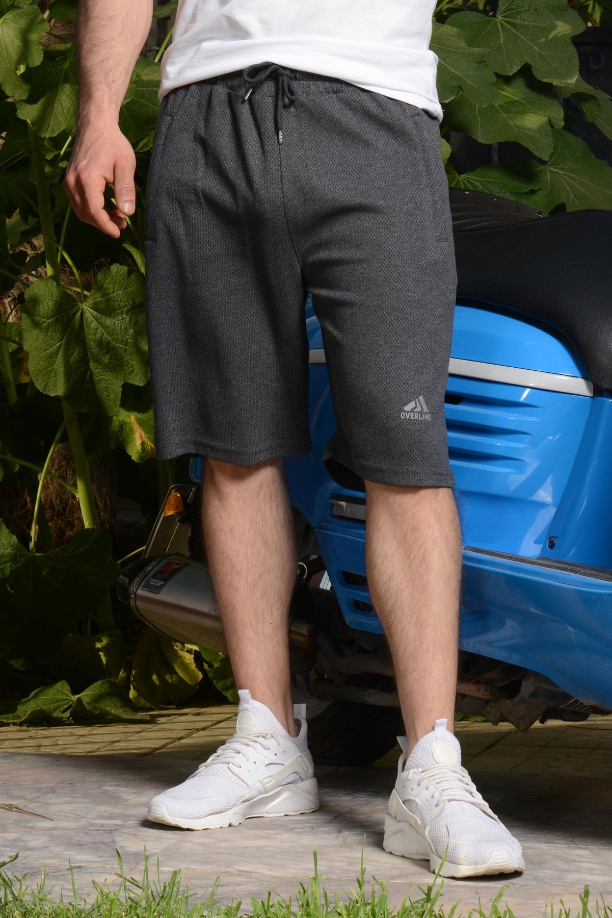 Antrasit Diz Boy Petek Kumaş Fermuarlı Cep Erkek Bermuda Şort 22ESRTKPOT