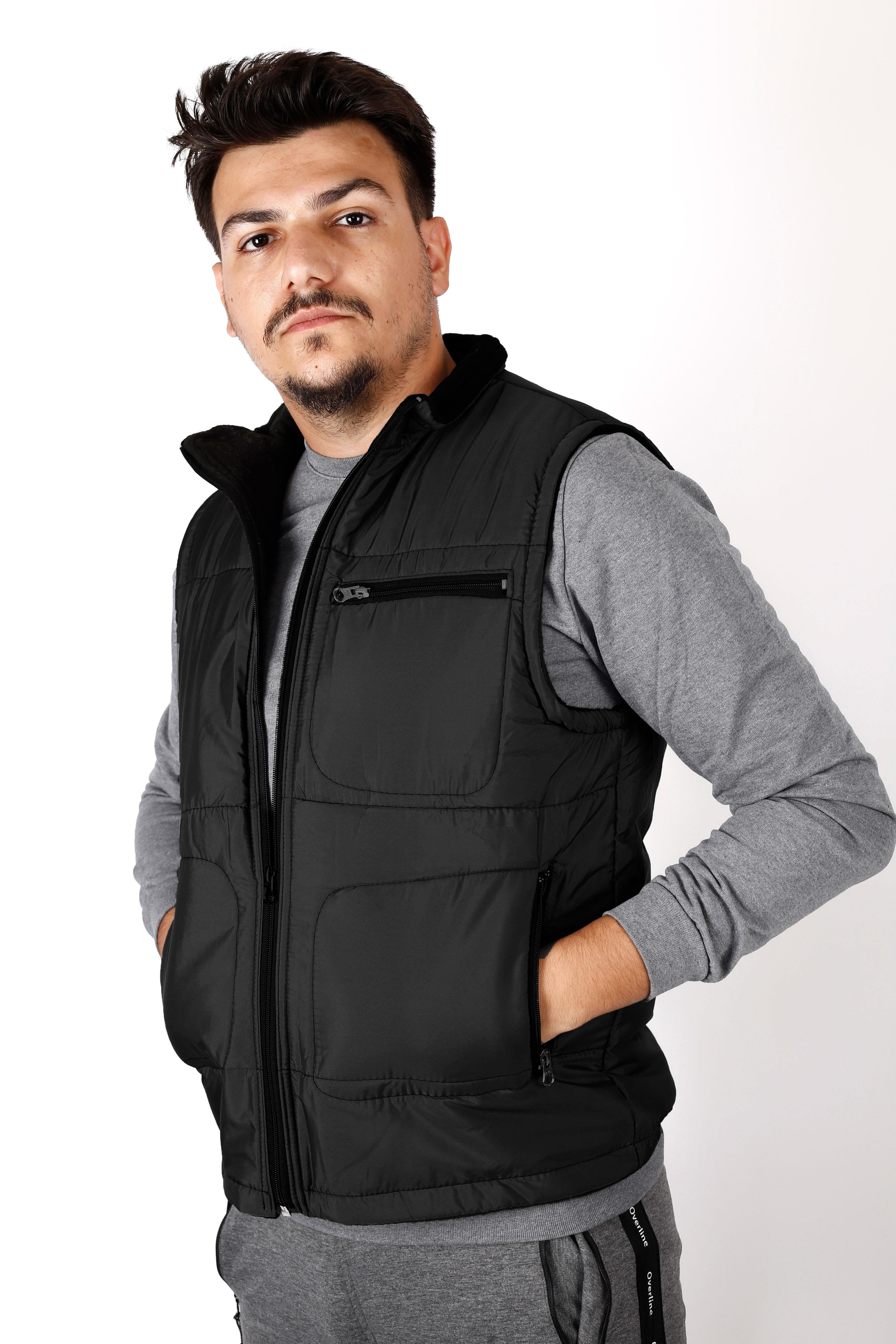 Erkek Siyah İçi Polar Cepleri Fermuarlı Avcı Yeleği 22EYLKBABA