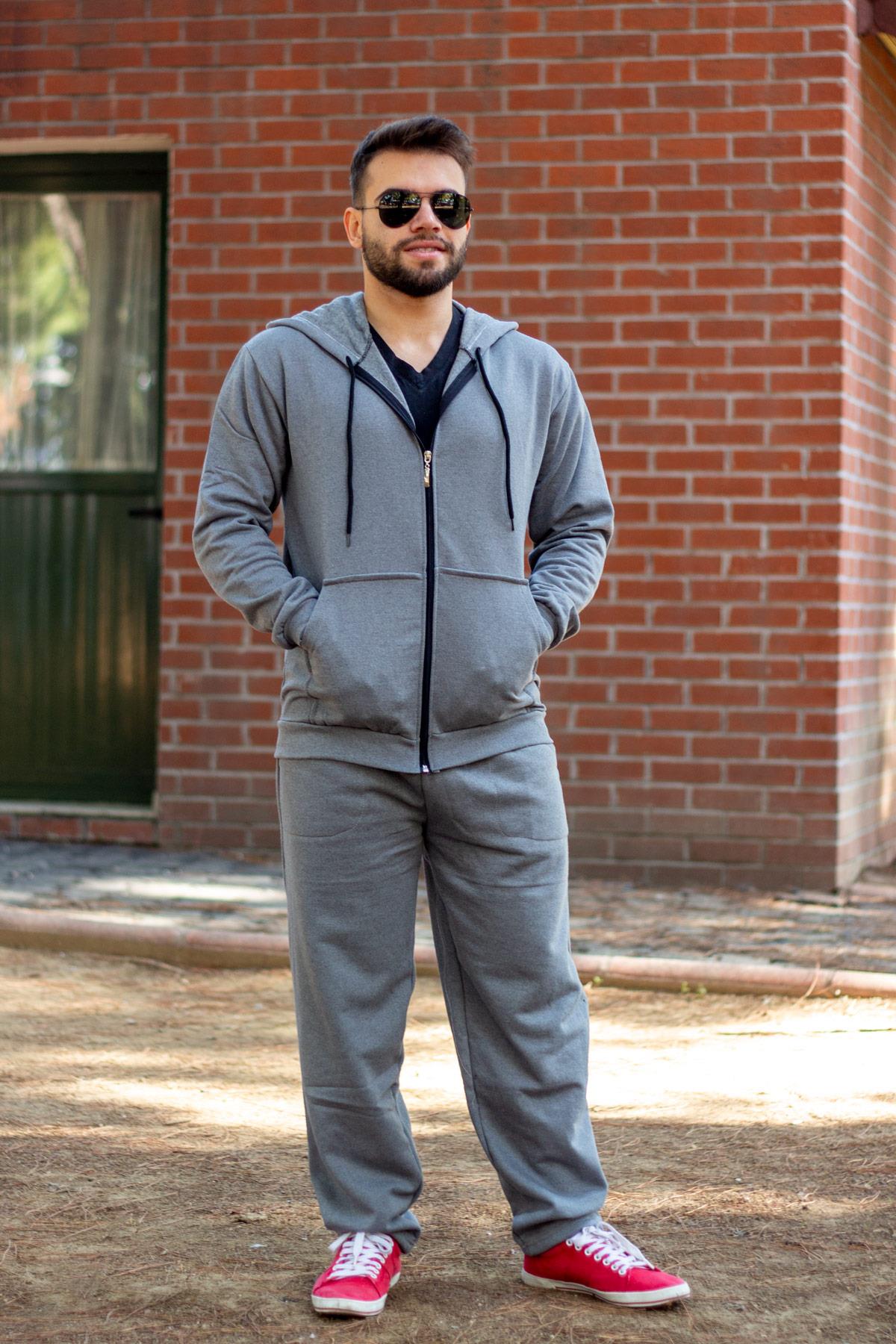 Erkek Antrasit Kapüşonlu Fermuarlı İçi Yumuşak Kalın Eşofman Takımı 21EESTKAFE