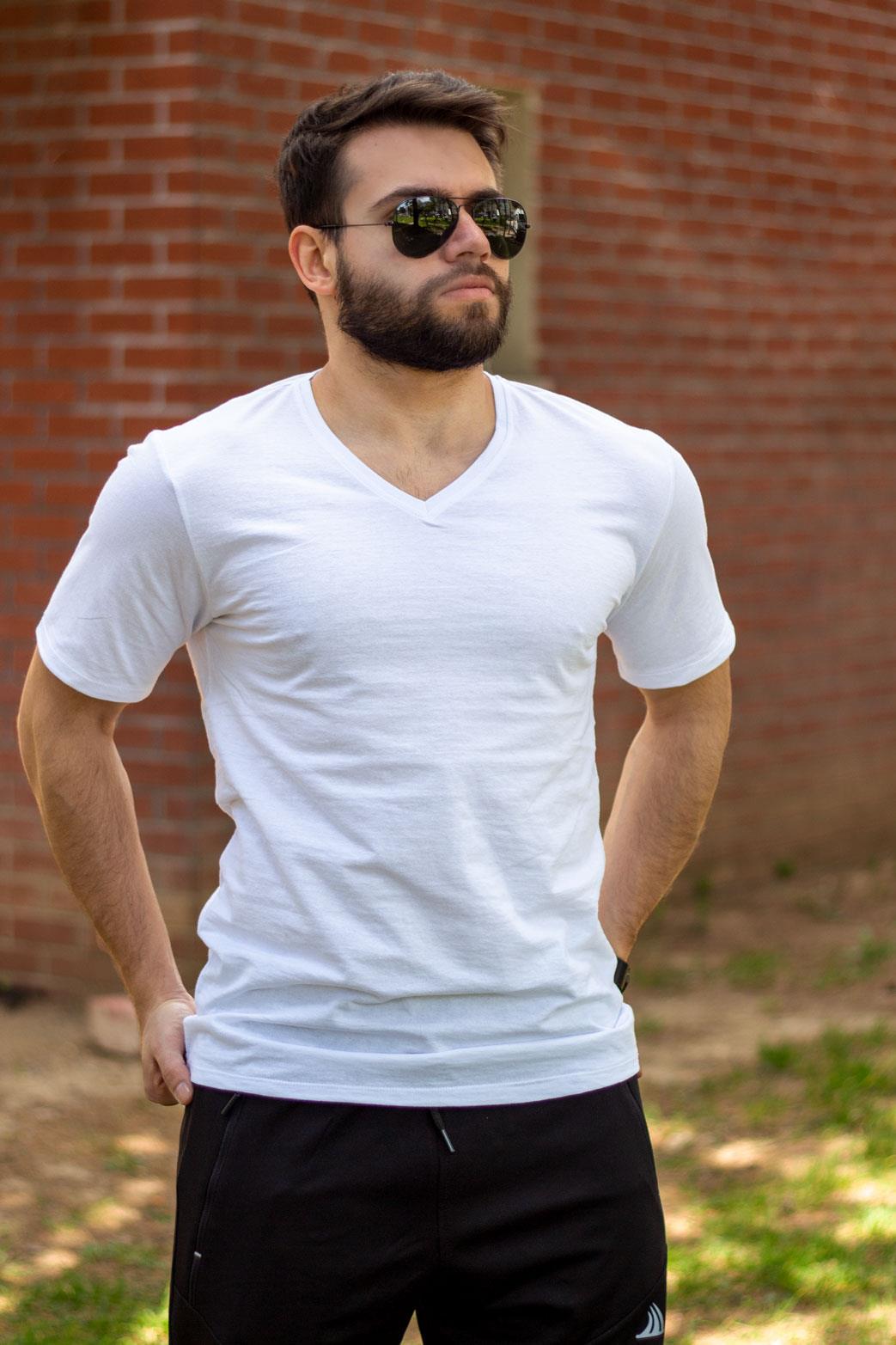 Erkek Beyaz Slim Fit Düz Basic Kısa Kollu V Yaka İnce Tişört 20ETSHBSIC