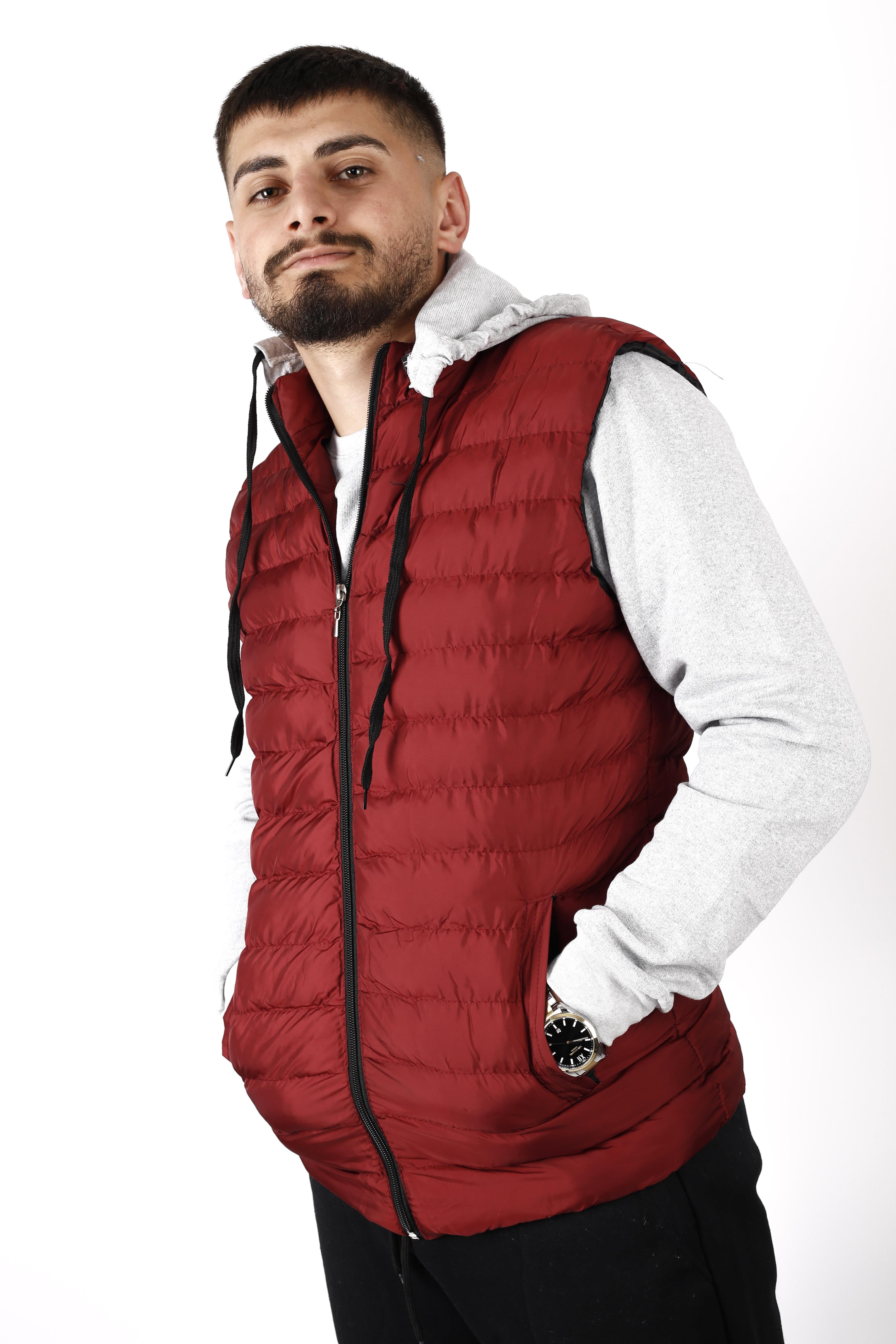 Erkek Bordo Çıkarılabilir Kapüşonlu Cep Fermuarlı Şişme Yelek 22EYLKWOLF