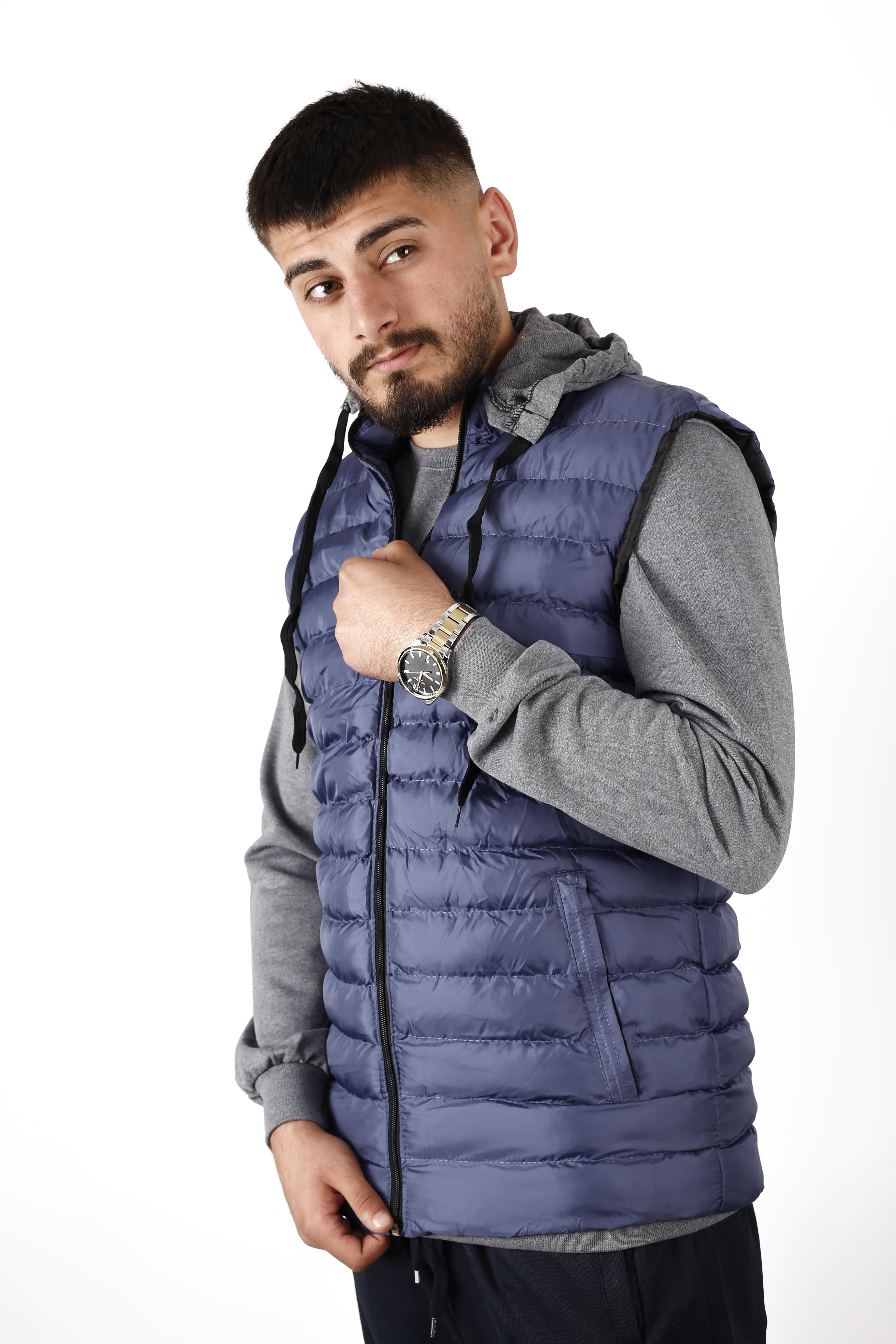 Erkek Bebe Mavi Çıkarılabilir Kapüşonlu Cep Fermuarlı Şişme Yelek 22EYLKWOLF