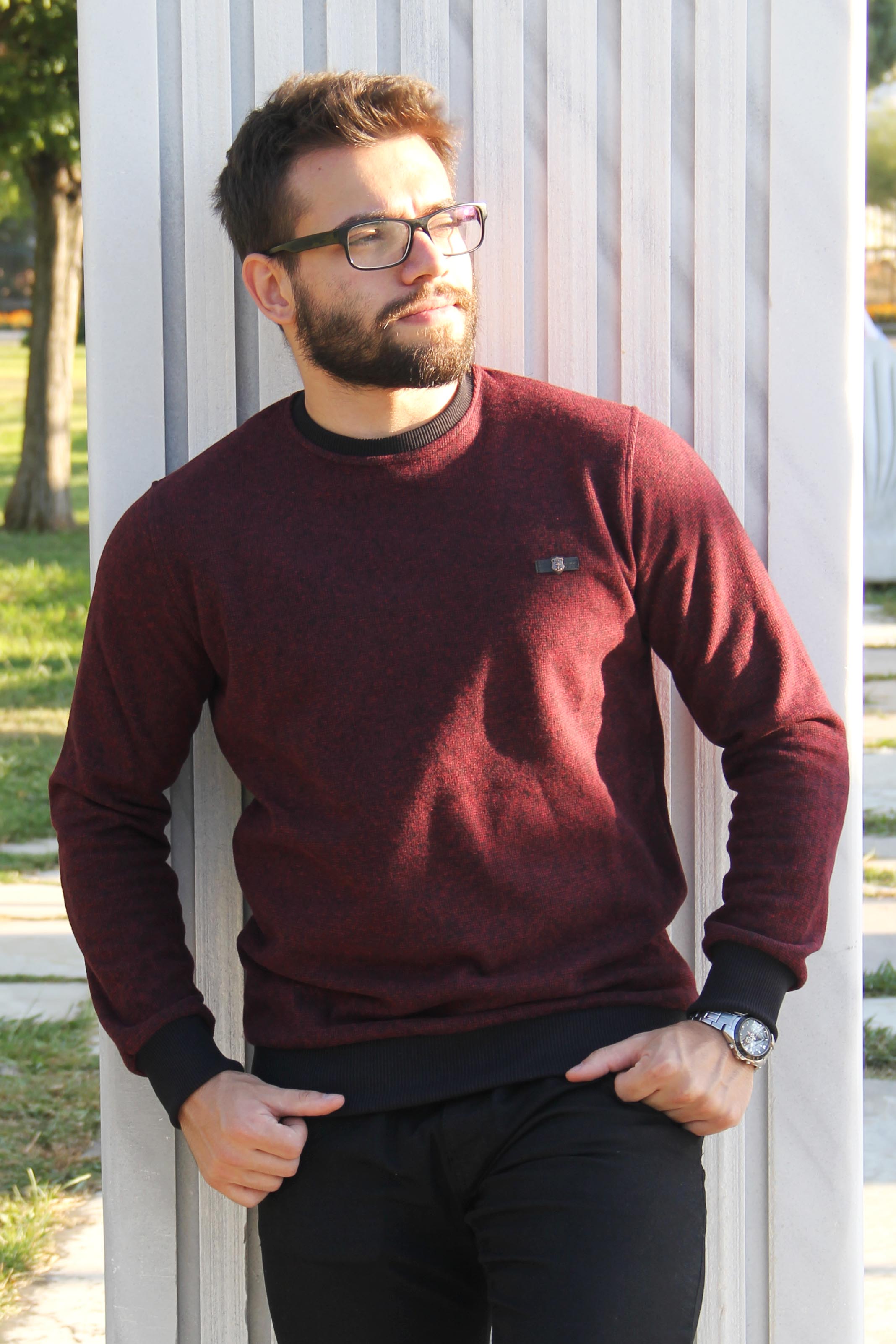 Erkek Bordo Selanik Kumaş Sweat Kazak 20EKZKBSIC