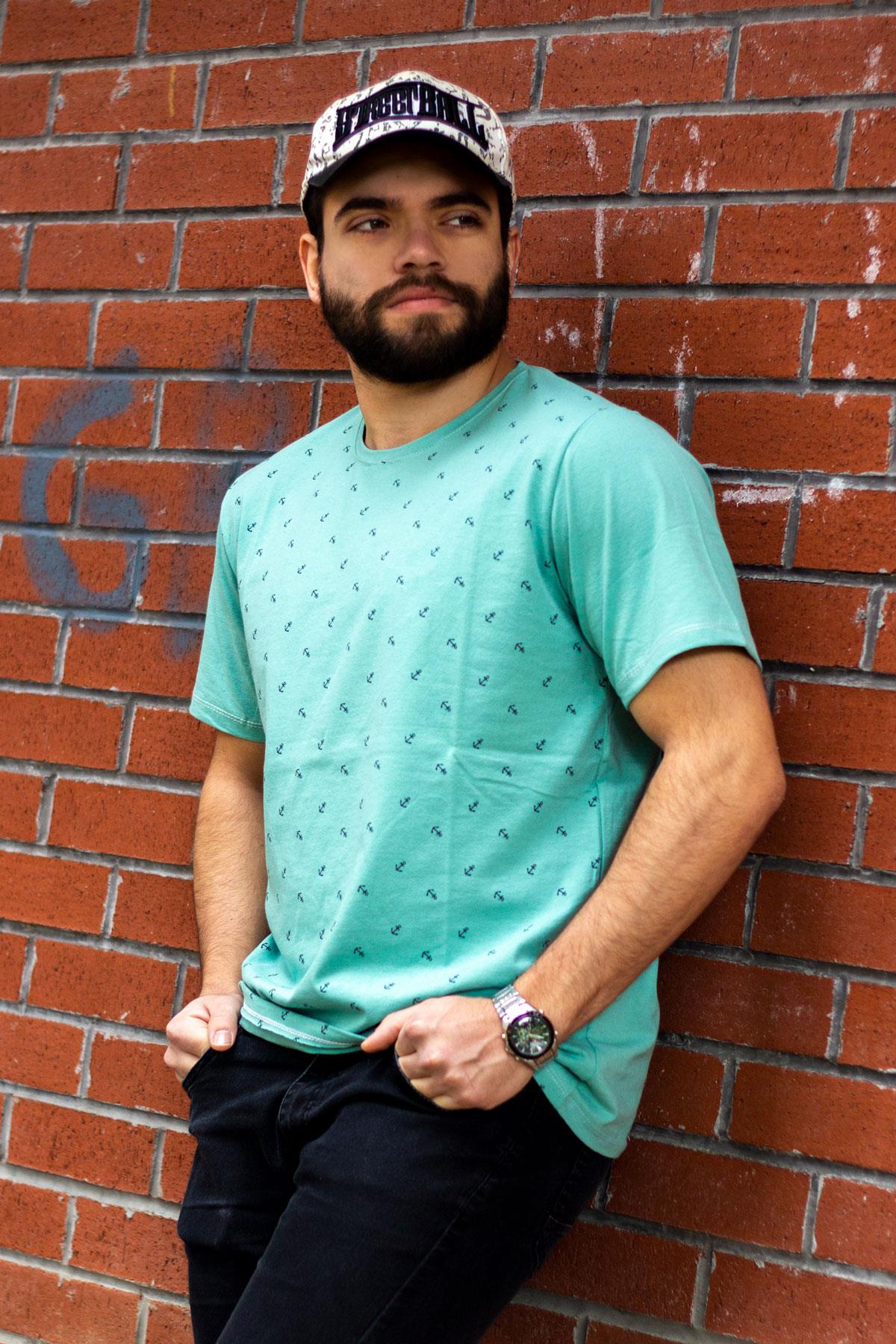 Erkek Çağla Çapa Baskılı Kısa Kollu Bisiklet Yaka Penye Tişört 20ETSHCAPA