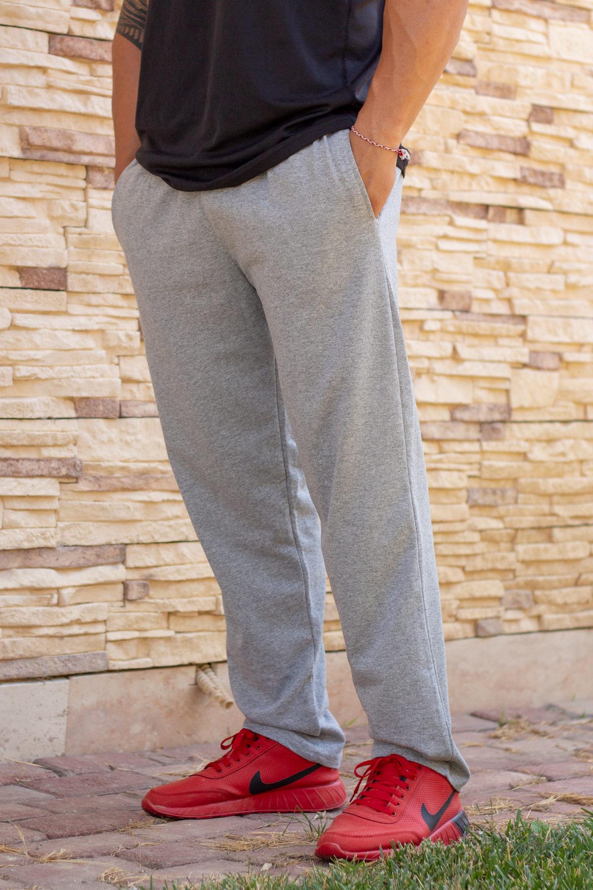 Erkek Gri Basic Bol Paça Rahat Kesim Düz Eşofman Altı 21EESABSAZ