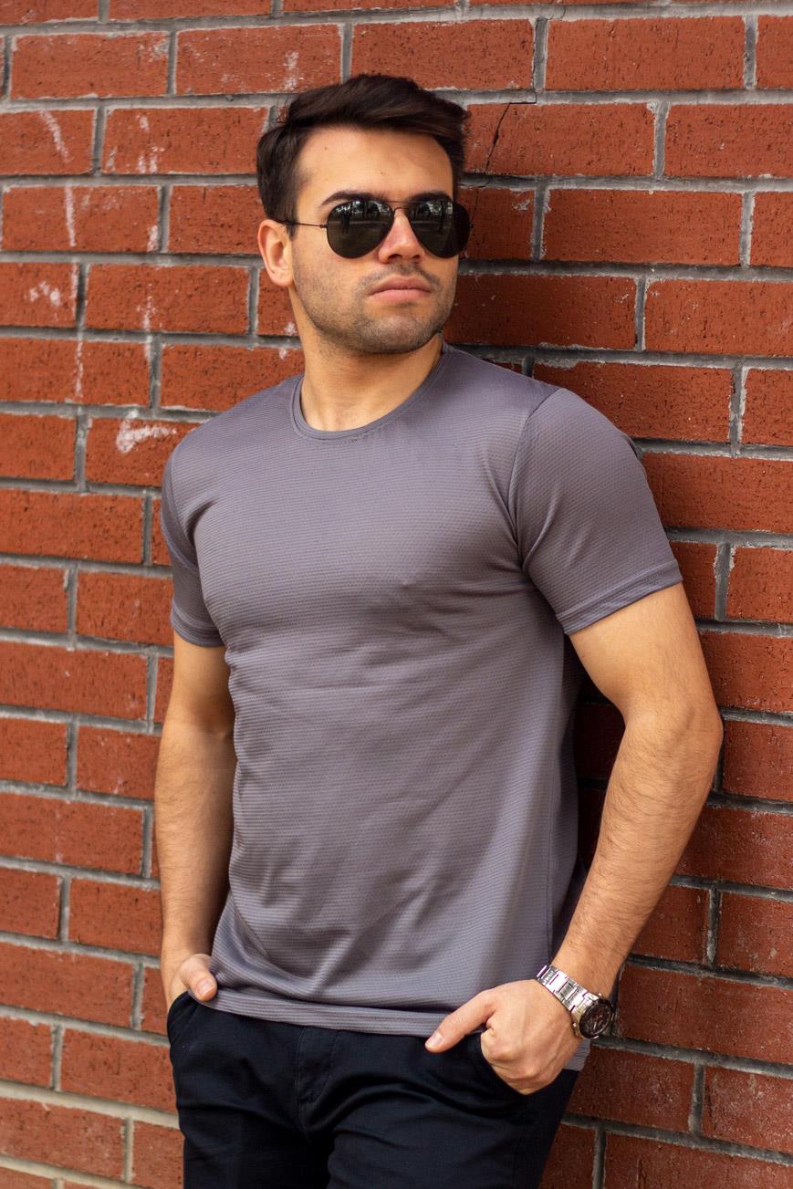 Erkek Gri Basic Rahat İnce Petek Kumaş Spor Tshirt 22ETSHPORT