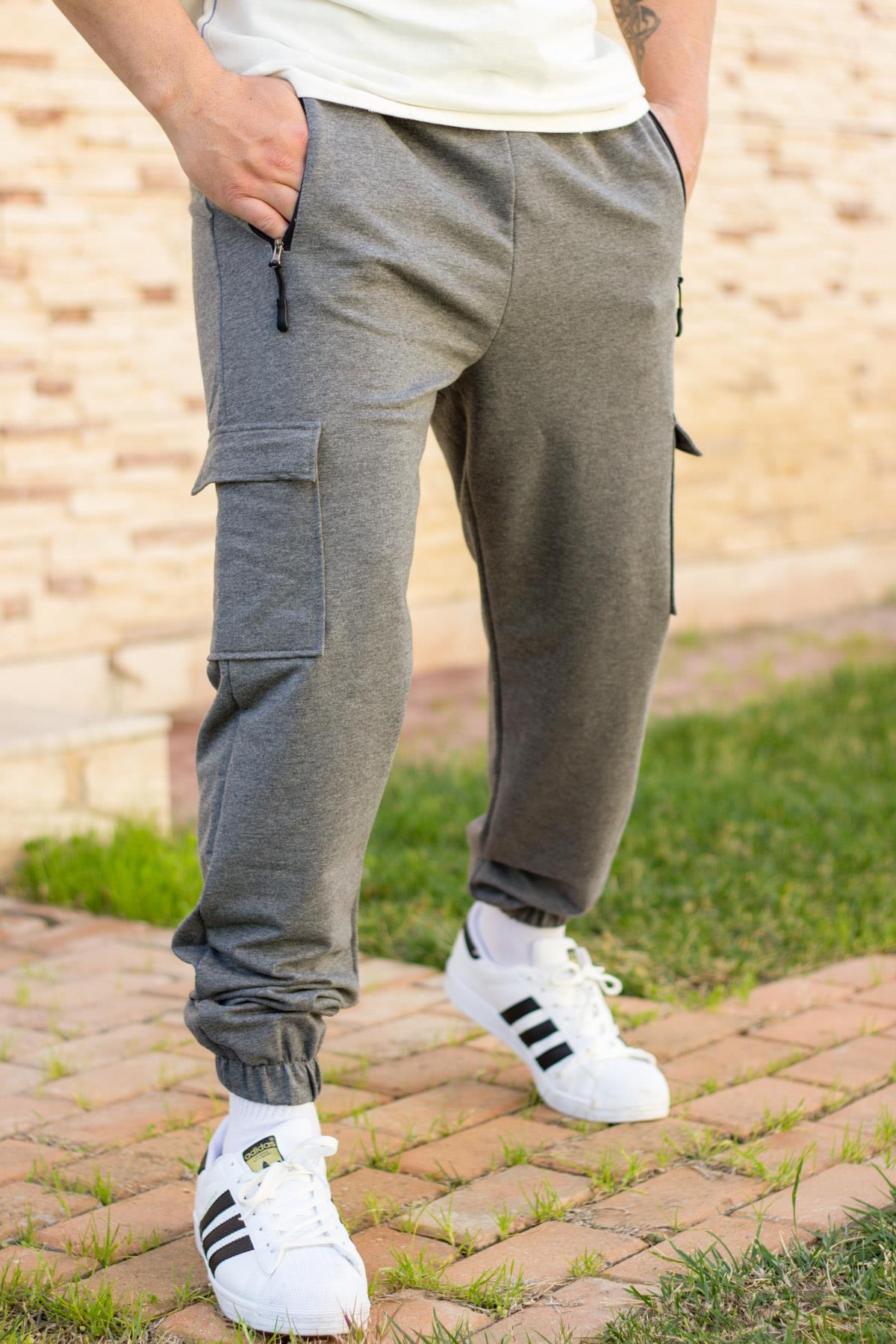Erkek Gri Joger Paça Fermuarlı Detaylı Eşofman Altı 21EESAJGGR