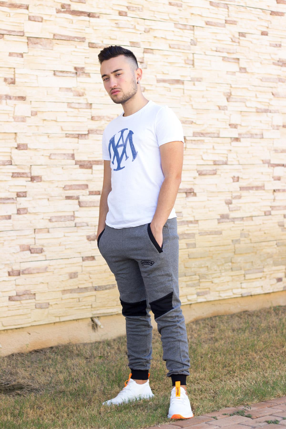 Erkek Gri Standart Paça Bel Lastikli Ribanalı Fermuarlı Spor Eşofman Altı 20EESACNKO