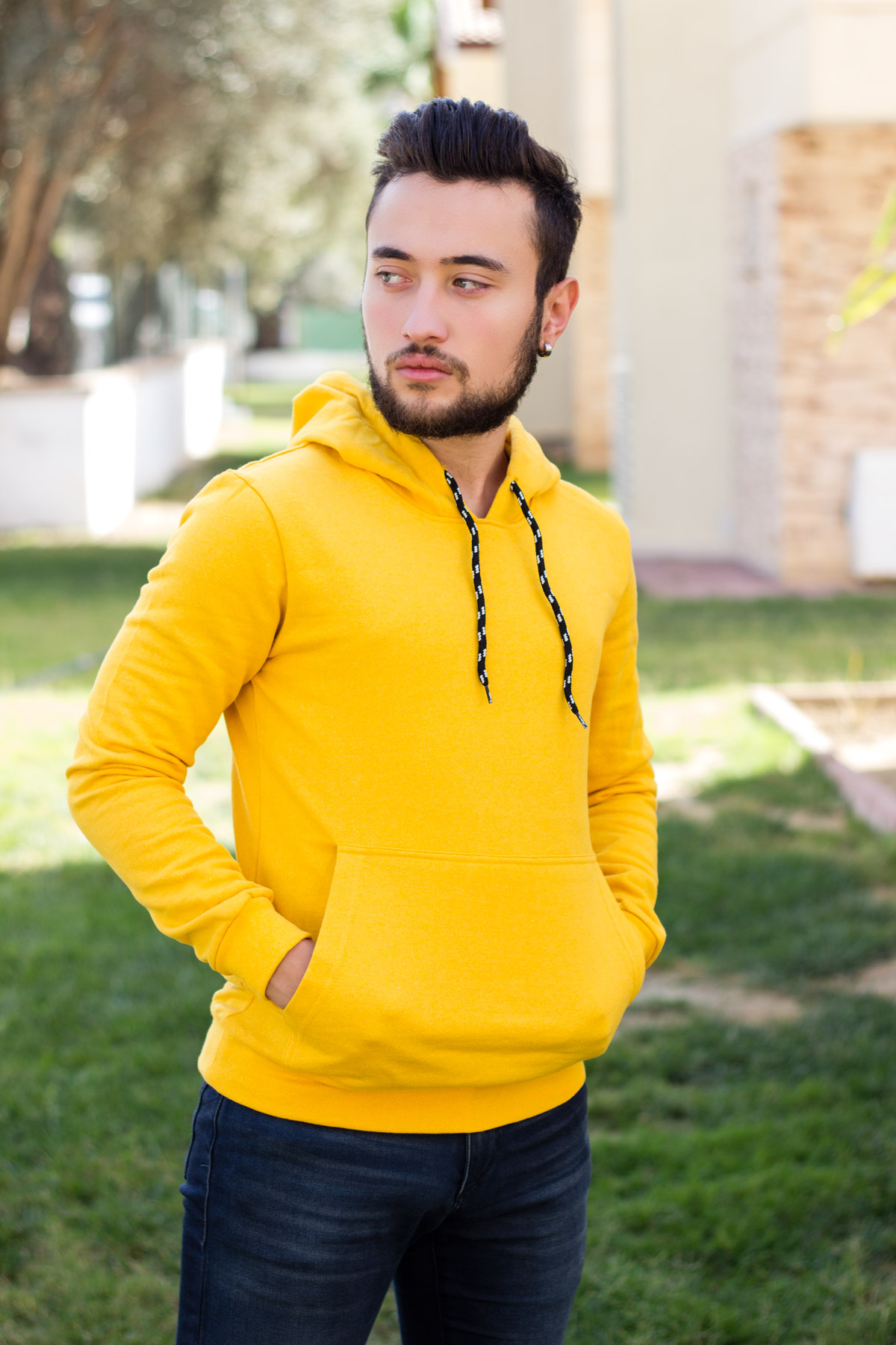 Erkek Hardal Kapüşonlu Kanguru Cepli Uzun Kollu Sweatshirt 20ESWTKNGR