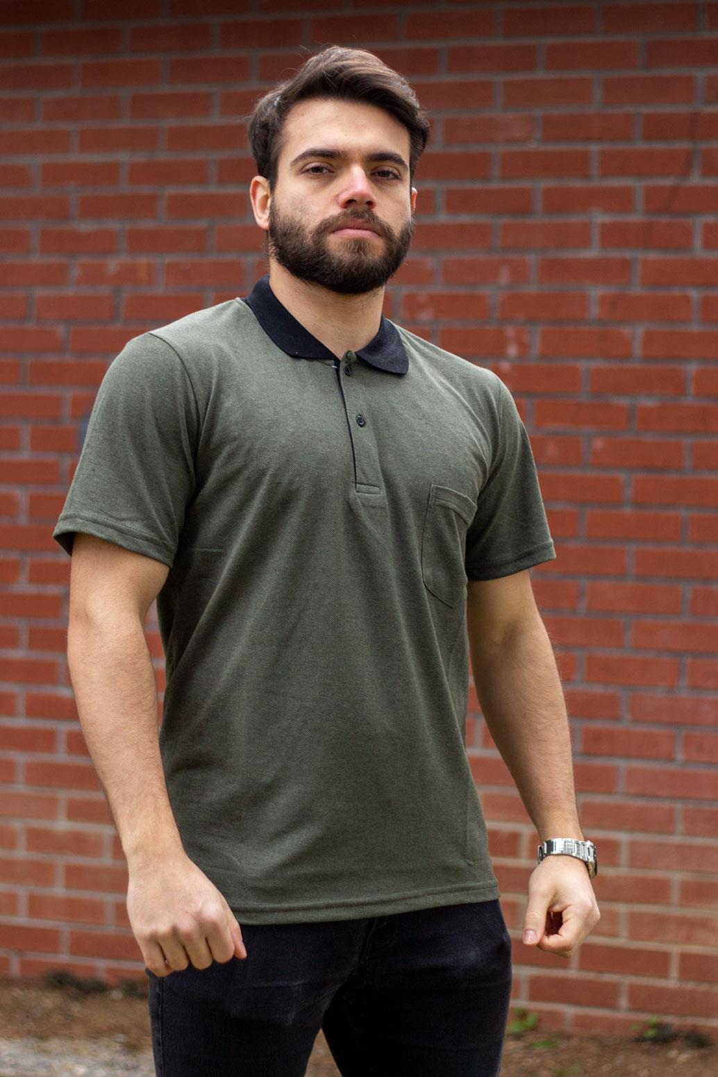 Erkek Haki Basic Düz Polo Yaka Kısa Kollu Pamuklu Tişört 22EPLYOPOL