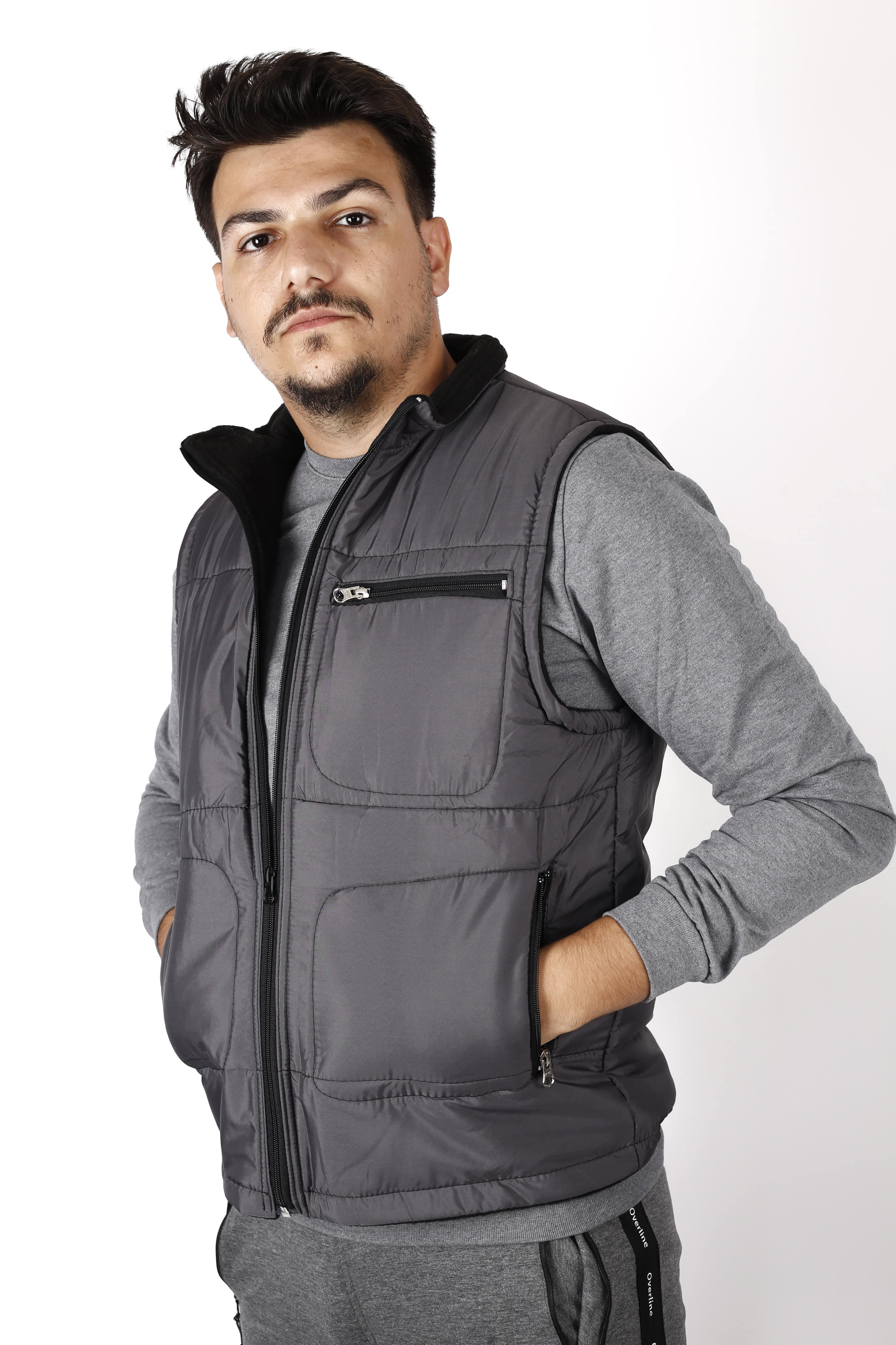 Erkek Antrasit İçi Polar Cepleri Fermuarlı Avcı Yeleği 22EYLKBABA
