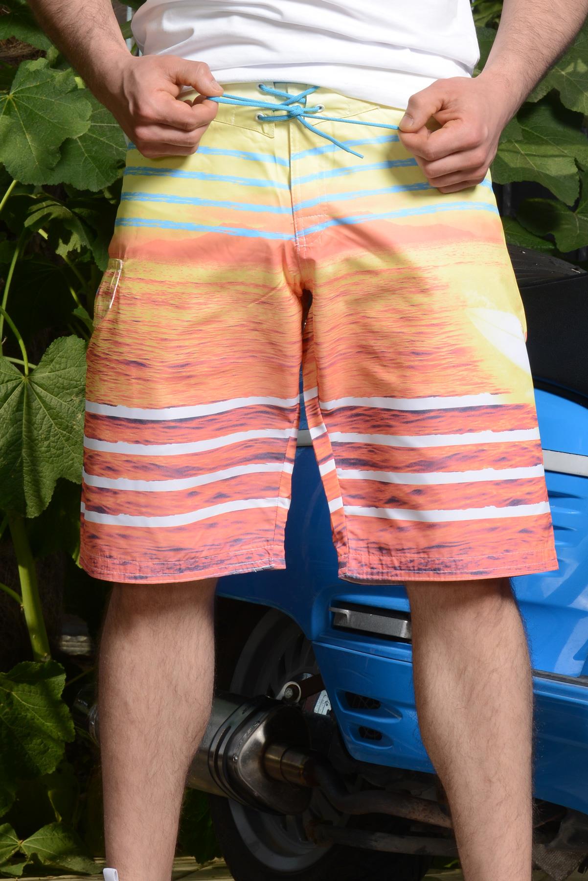 Erkek Kızıl Günbatımı Komando Cepli İpli Mayo Deniz Şortu 21EDSTGNBT