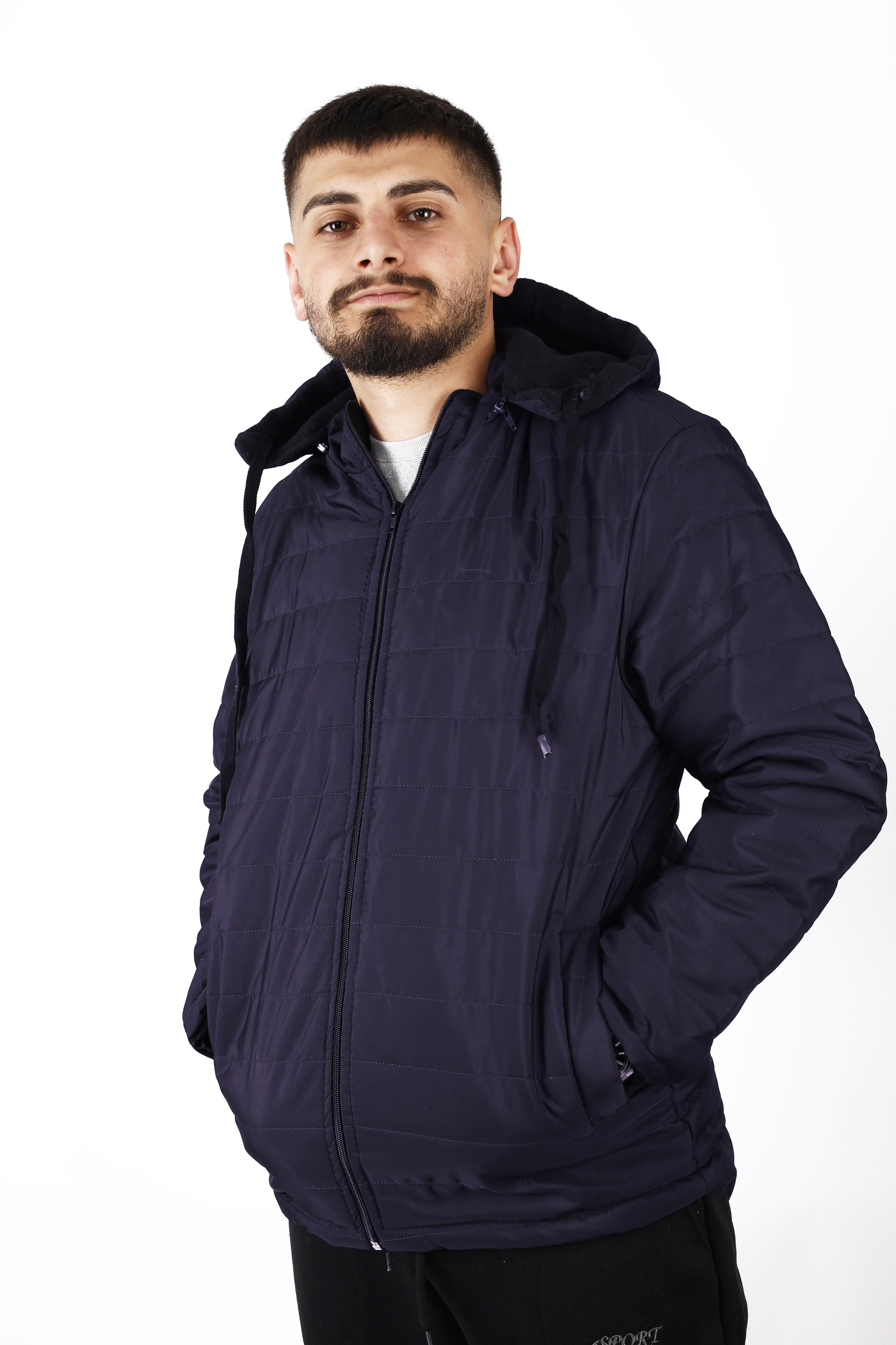Erkek Koyu Lacivert Çıkarılabilir Kapüşonlu Şişme Mont 22EMNTBONG