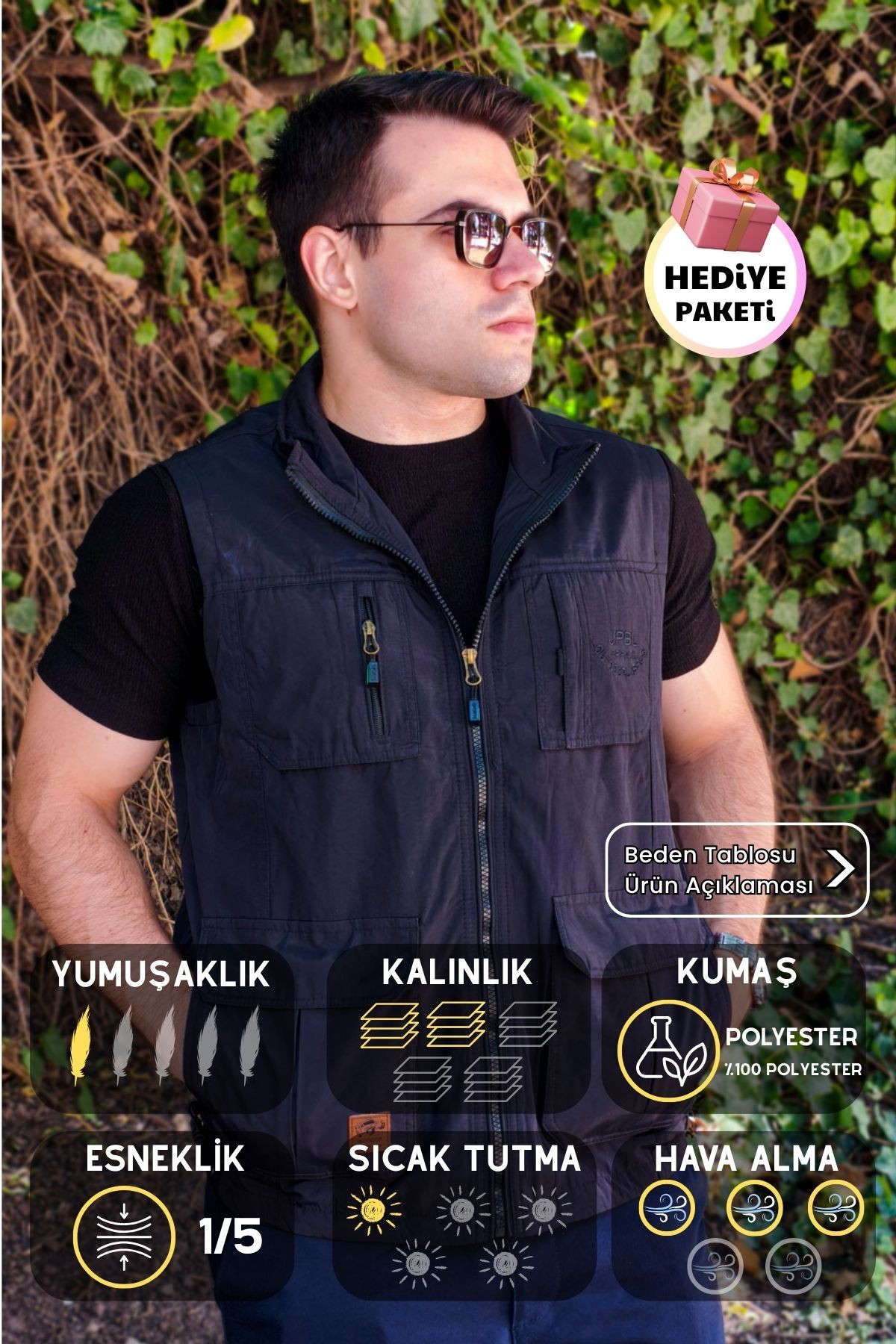 Erkek Koyu Lacivert Mevsimlik Nefes Alan Hızlı Kuruyan Çok Cepli Taktikal Kolsuz Yelek 25EYLKJPBL