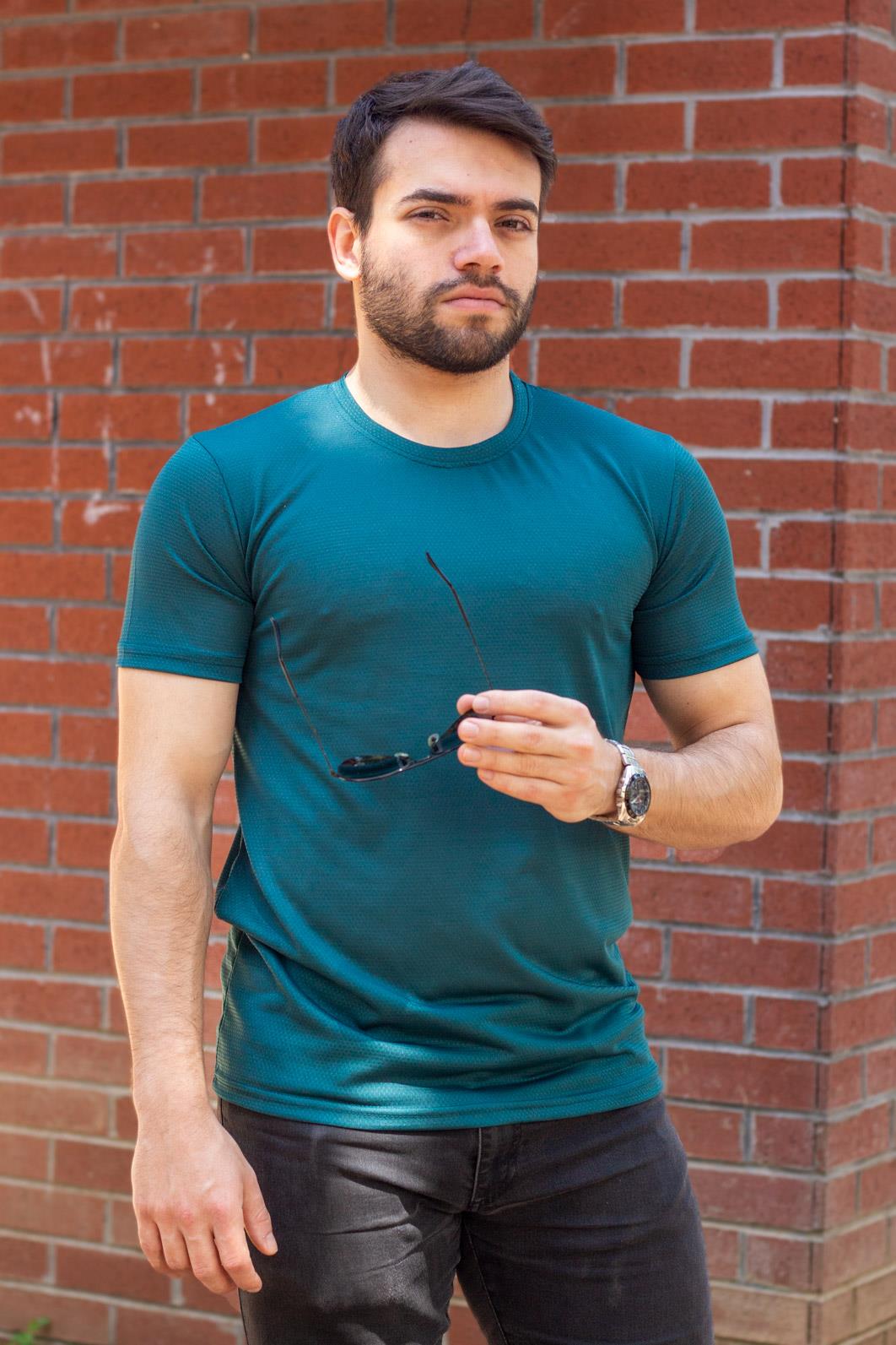 Erkek Koyu Yeşil Basic Rahat İnce Petek Kumaş Spor Tshirt 22ETSHPORT