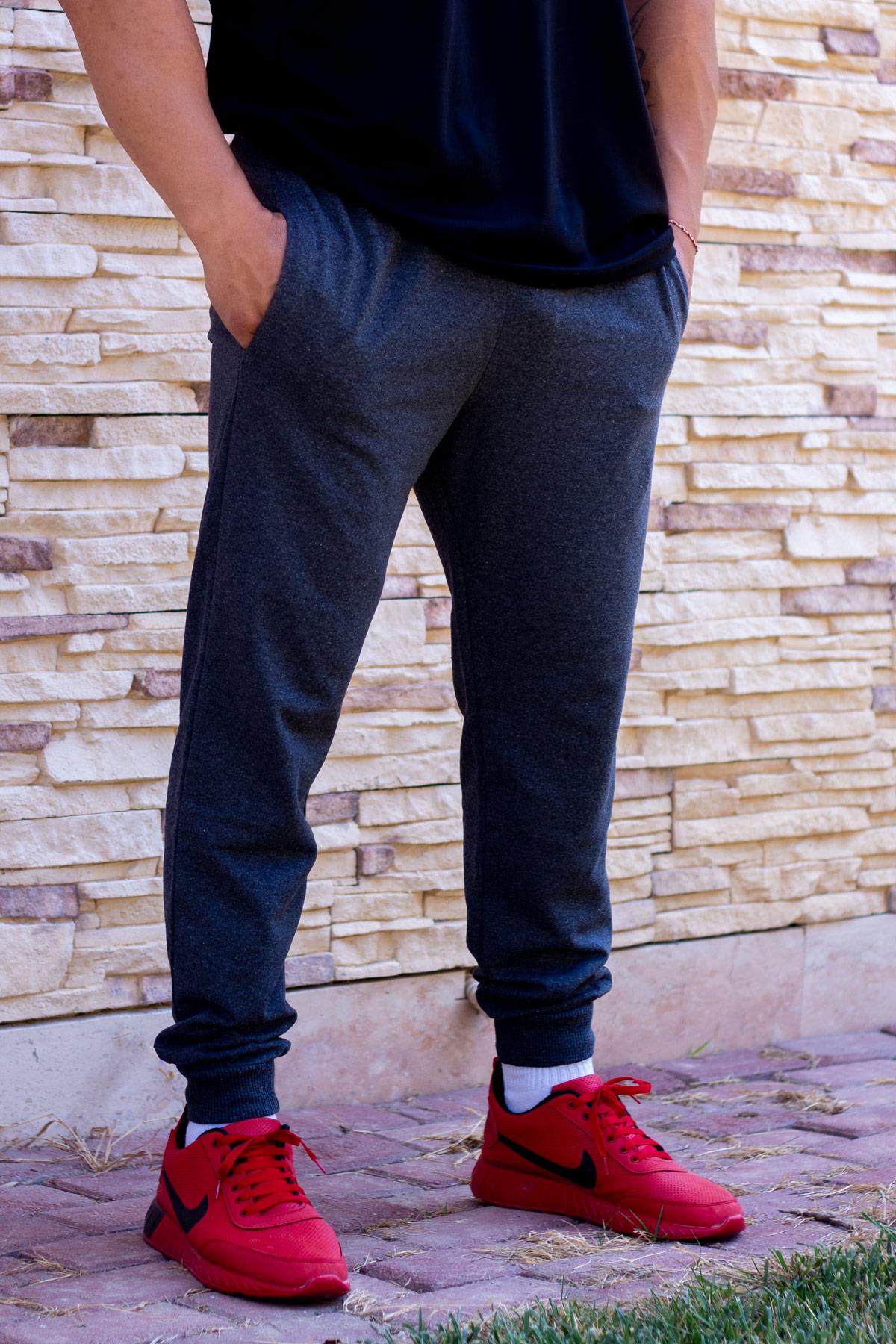 Erkek Lacivert Basic Lastikli Paça Ribanalı Rahat Kesim Düz Eşofman Altı 21EESABAAT