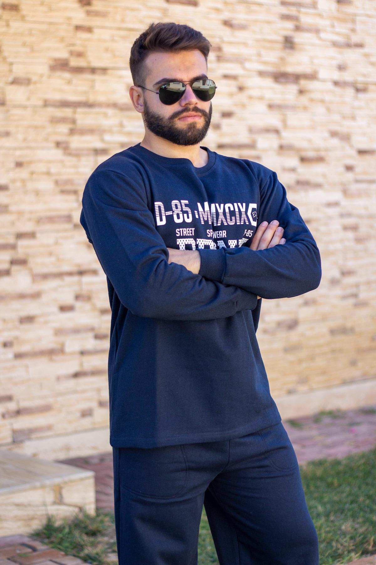 Erkek Lacivert Bronx Yazılı İçi Yumuşak Lastikli Eşofman Takımı 21EESTBRNX