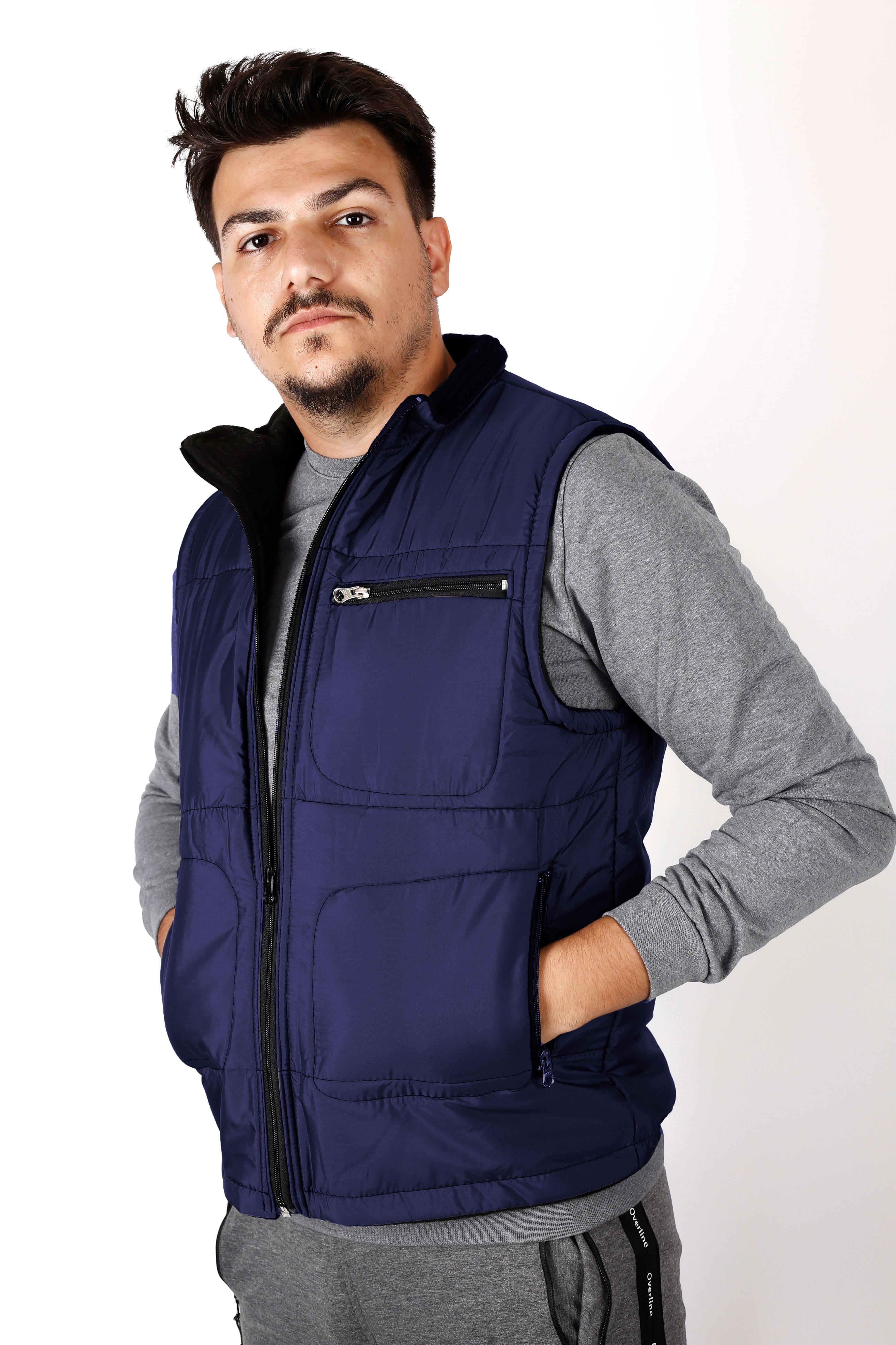 Erkek Lacivert İçi Polar Cepleri Fermuarlı Avcı Yeleği 22EYLKBABA