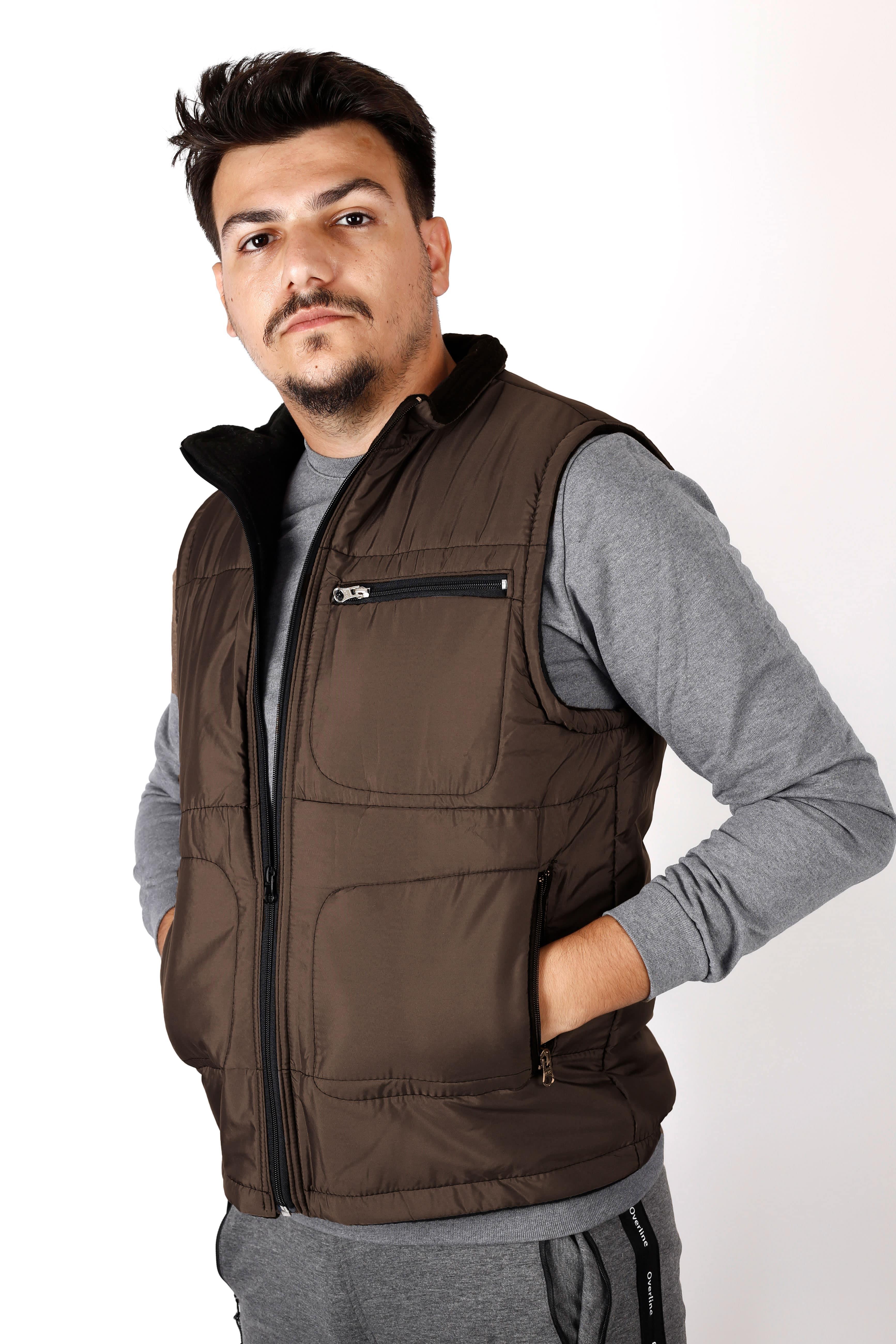 Erkek Açık Kahve İçi Polar Cepleri Fermuarlı Avcı Yeleği 22EYLKBABA