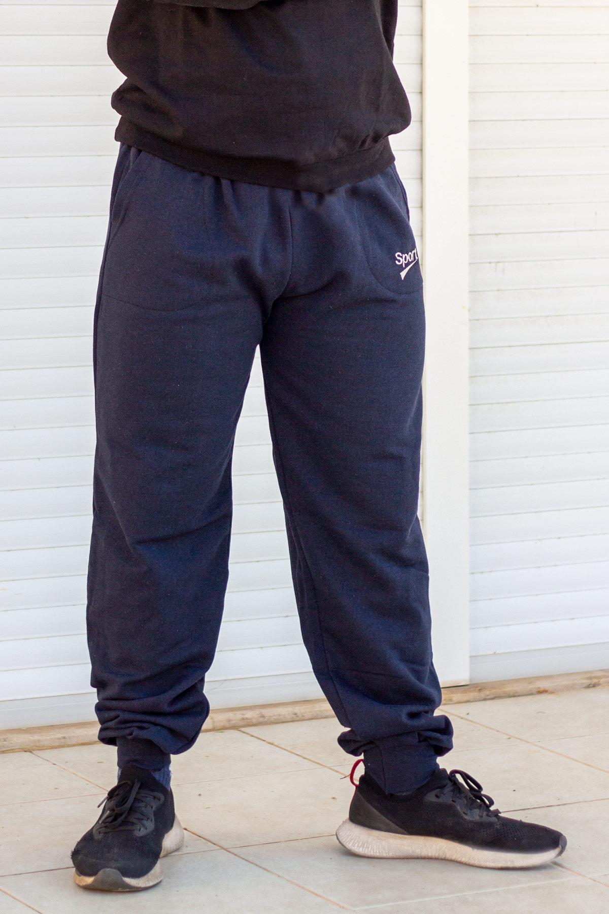 Erkek Lacivert İçi Yumuşak Bilek Ribanalı Lastikli Kalın Rahat Eşofman Altı 21EESAKNSP