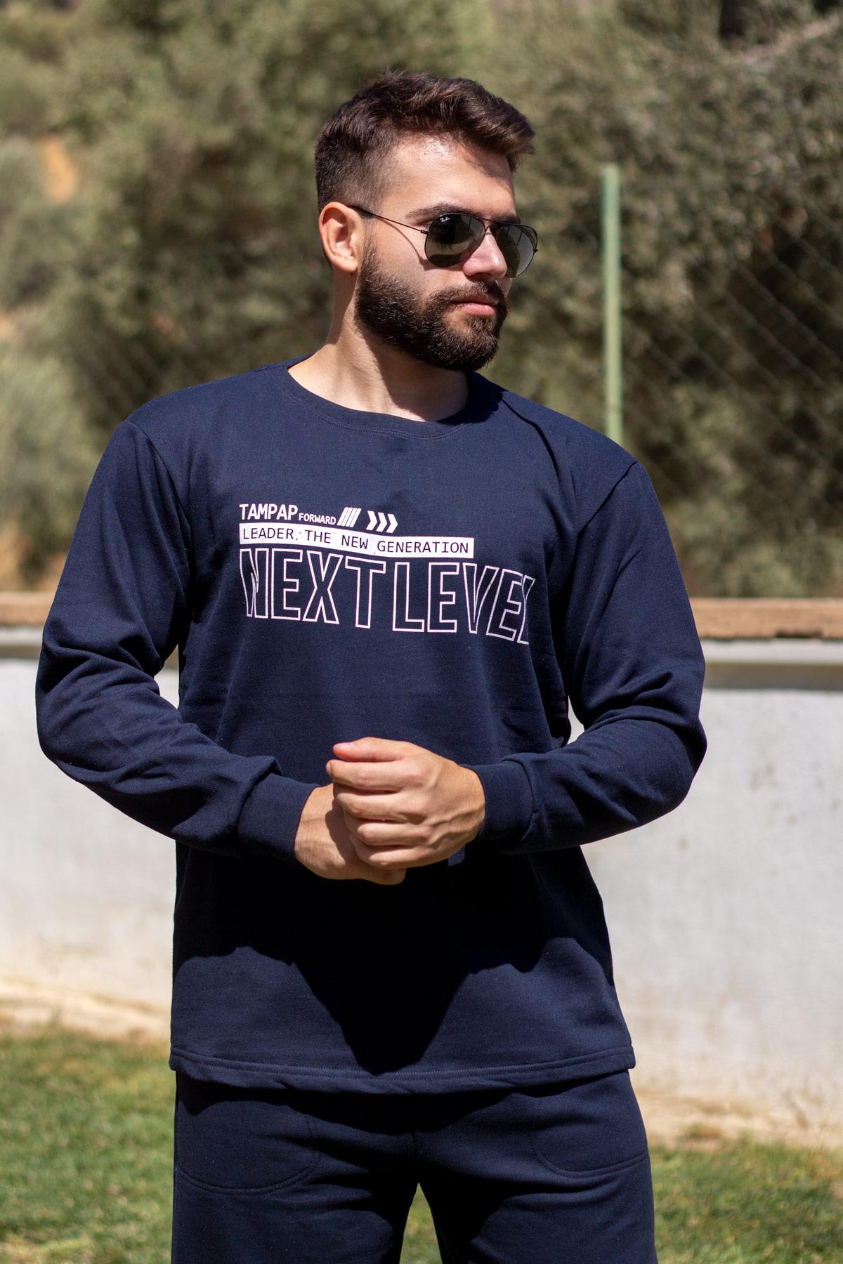 Erkek Lacivert Next Level Yazılı Lastikli Cepli Eşofman Takımı 21EESTNEXT