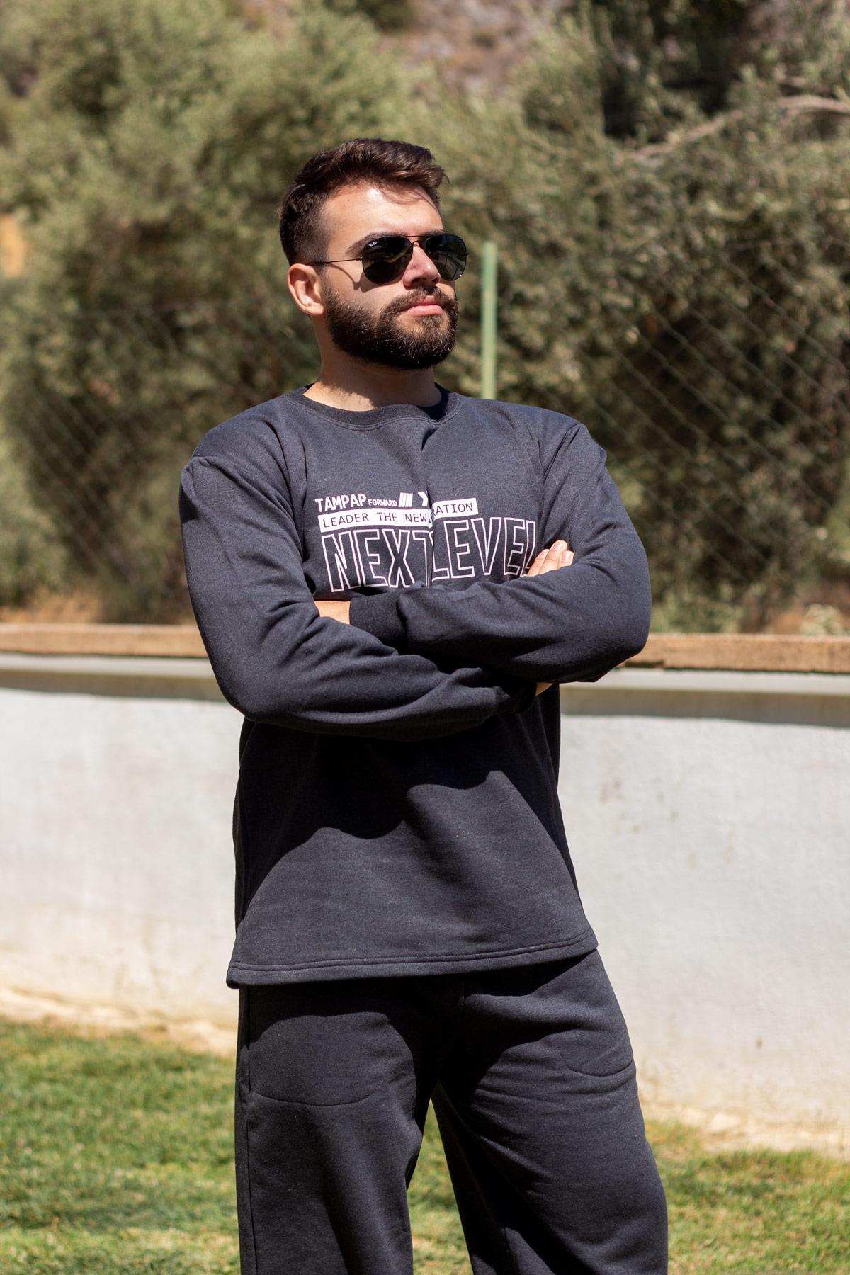 Erkek Siyah Next Level Yazılı Lastikli Cepli Eşofman Takımı 21EESTNEXT