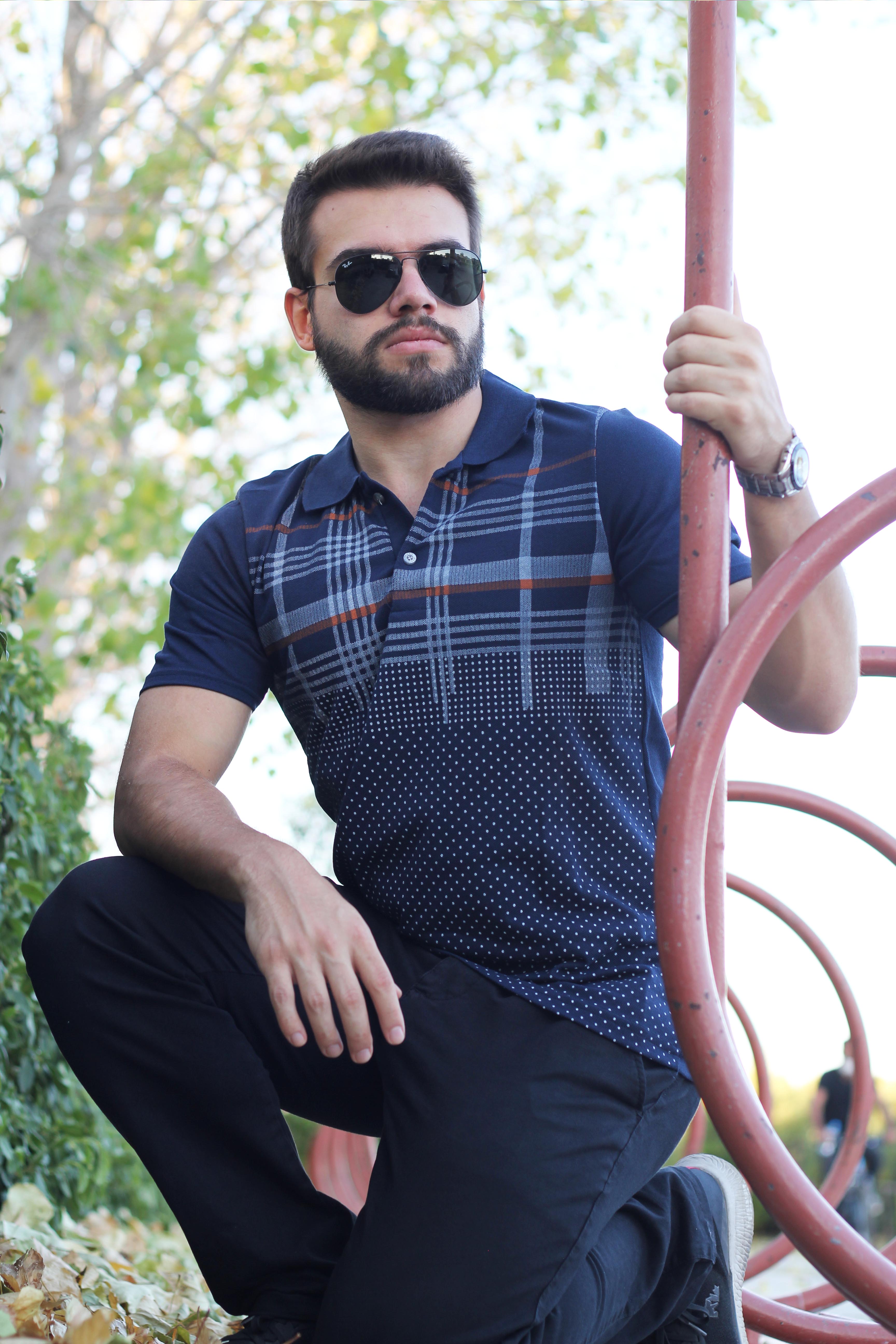 Erkek Lacivert Normal Kesim Kare Nokta Desen Polo Yaka Tişört 20EPLYKRPT