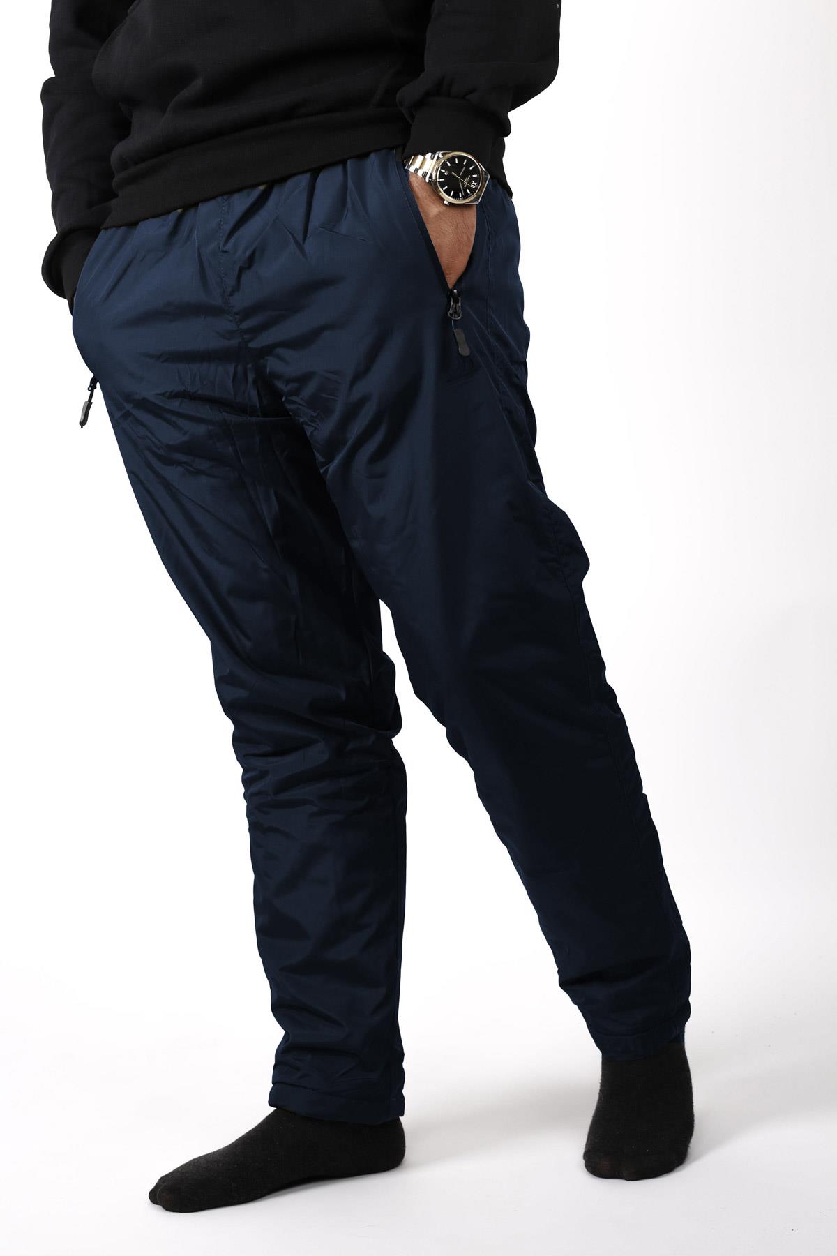 Erkek Lacivert Rüzgar Geçirmez Suya Dayanıklı İçi Peluş Motorcu Eşofman Altı 22EESA5033