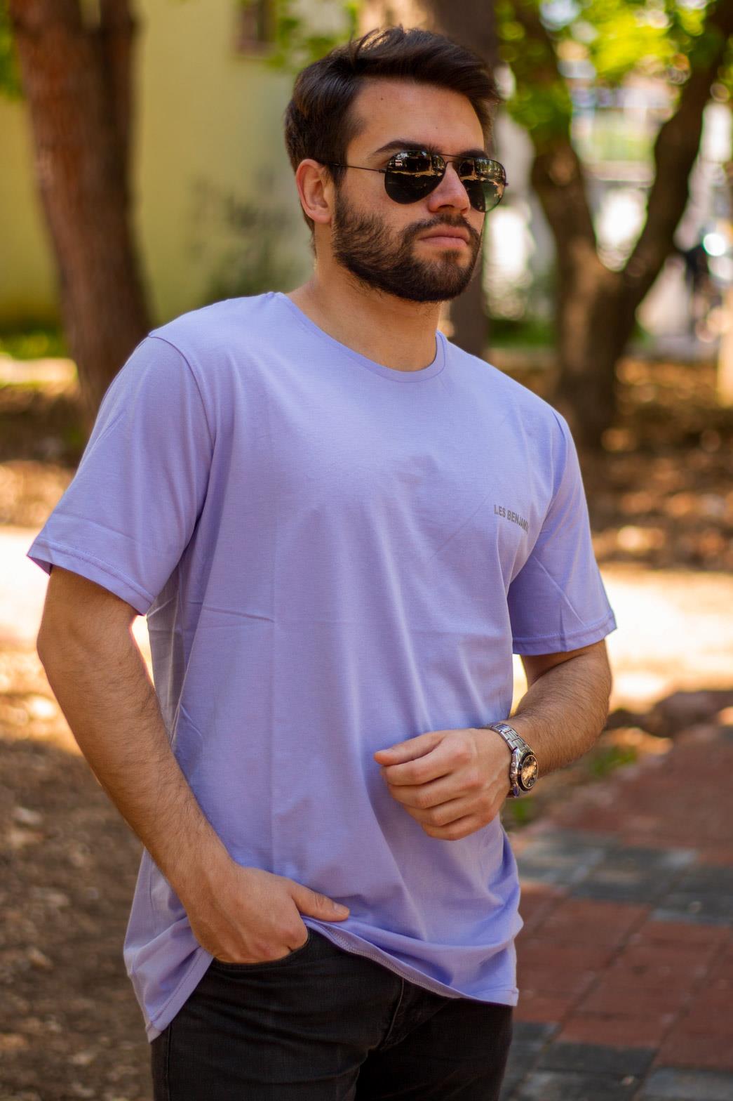 Erkek Lila Les Benjamins Baskılı Pamuk Rahat Oversize T-Shirt 23ETSH0LES