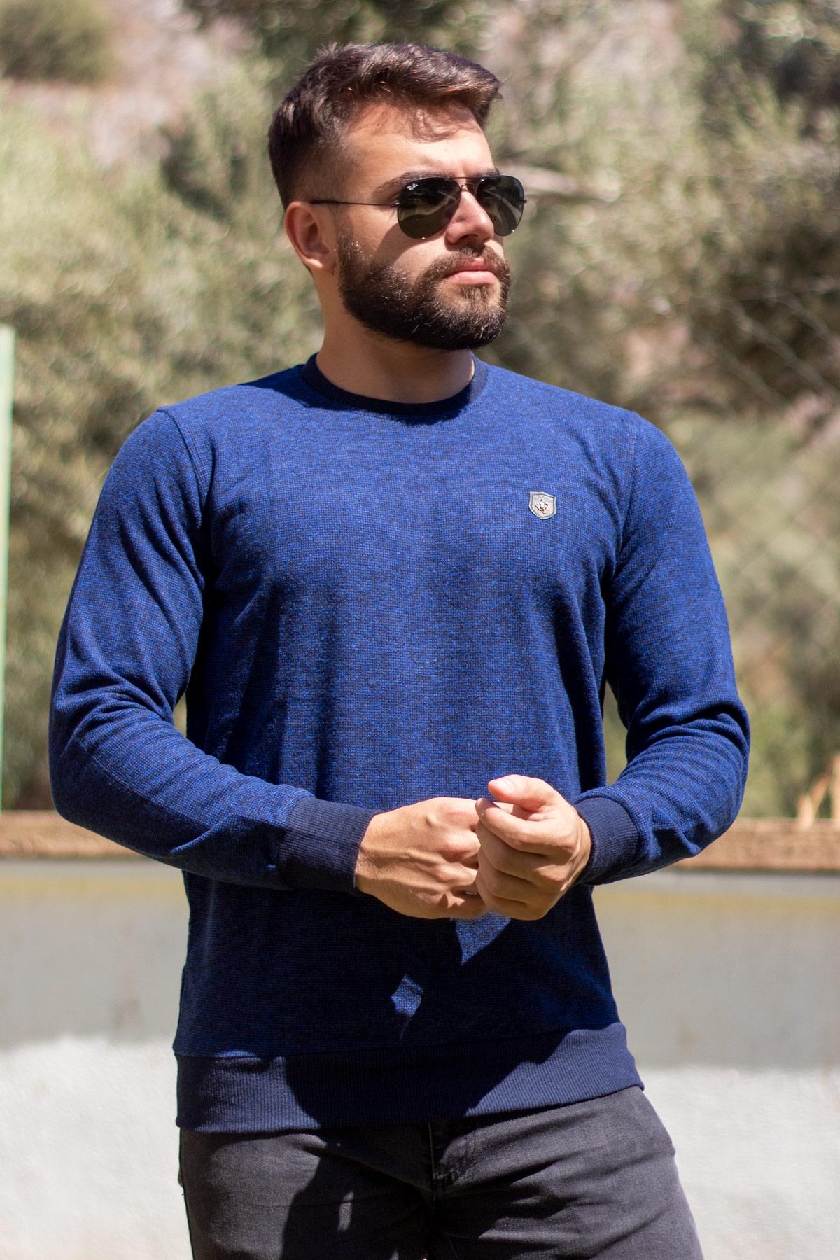 Erkek Mavi Selanik Kumaş Sweat Kazak 20EKZKBSIC