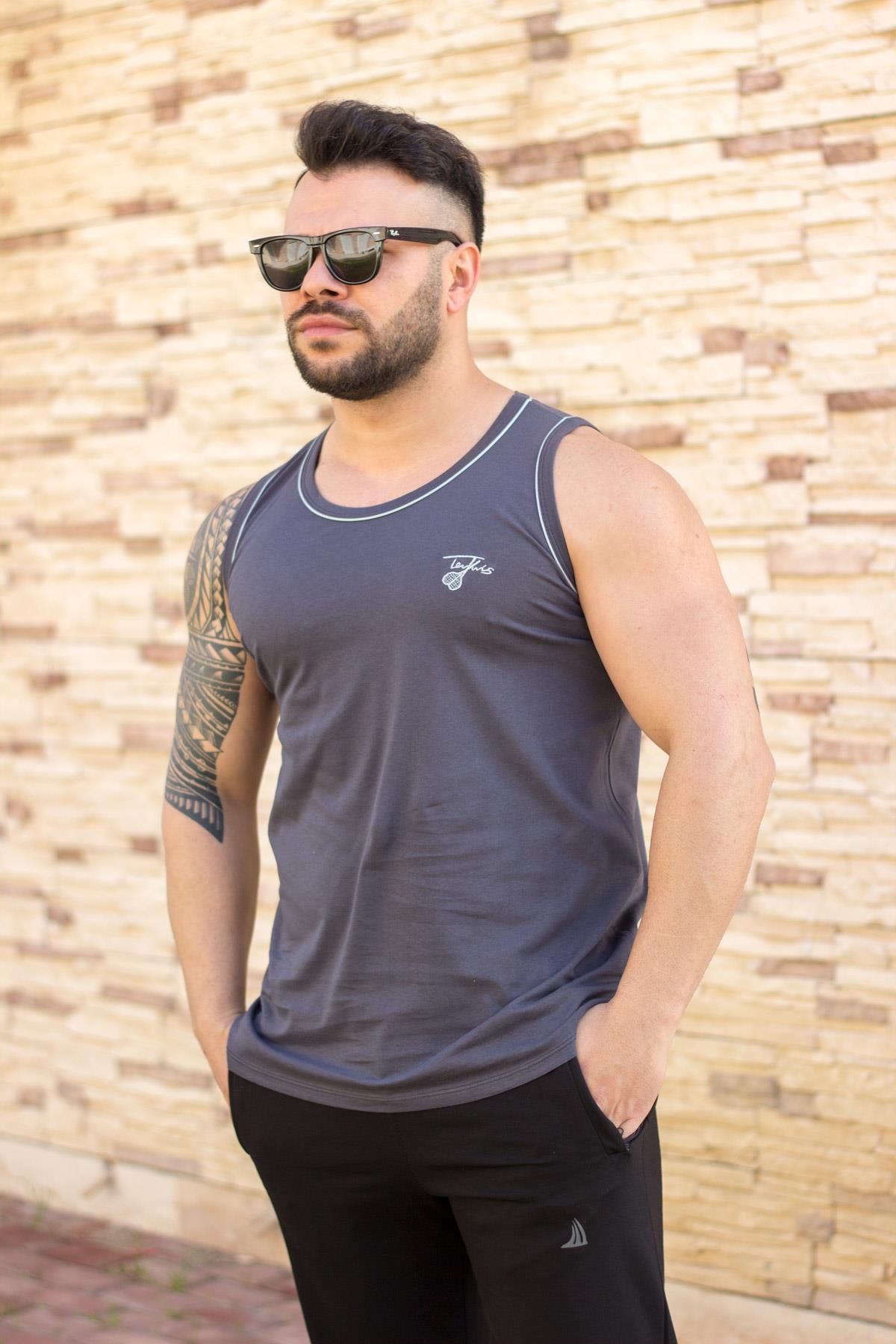 Erkek Füme Pamuklu Siyah Biyeli Atlet 21EATLATLT