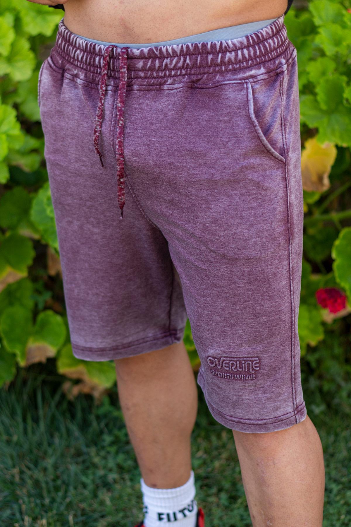 Erkek Mor Eskitme Desen Kabartma Baskı Cepli Şort 21ESRTESTM