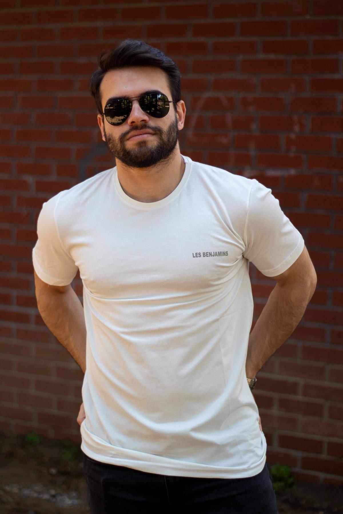 Erkek Bej Les Benjamins Baskılı Pamuk Rahat Oversize T-Shirt 23ETSH0LES