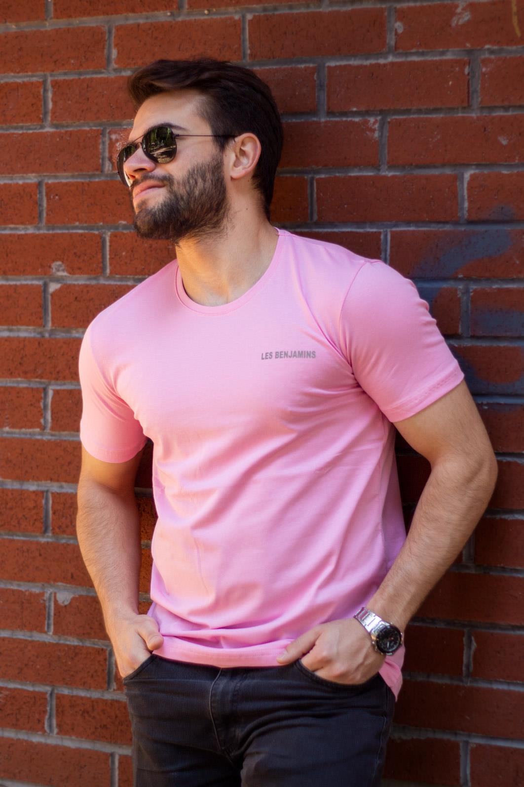 Erkek Pembe Les Benjamins Baskılı Pamuk Rahat Oversize T-Shirt 23ETSH0LES