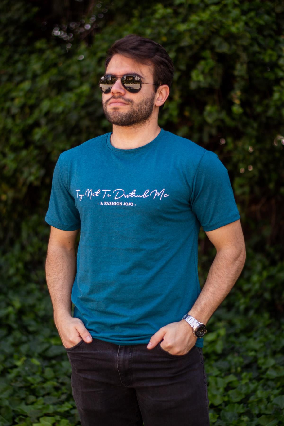 Erkek Petrol El Yazısı İmza Baskı Kısa Kollu Bisiklet Yaka Erkek T-Shirt 22ETSHEYAZ