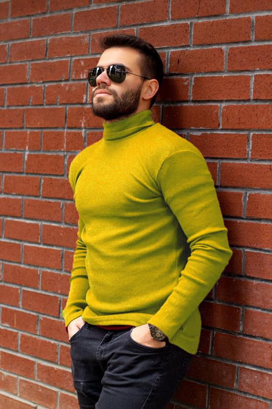 Erkek Sarı Tam Boğazlı Balıkçı İnce Uzun Kollu Body Kazak 22EKZKBODO