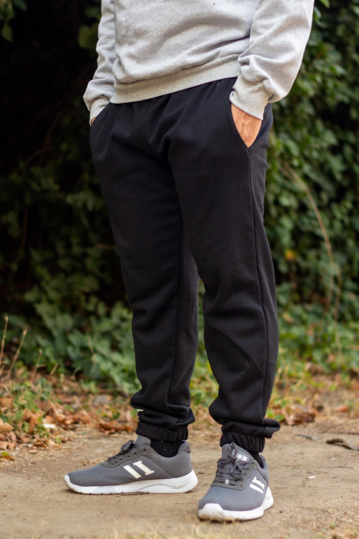 Erkek Siyah Baskısız Basic Fit Cepli Paça Lastikli Kalın Sweat Rahat Eşofman Altı 23EESACLEE