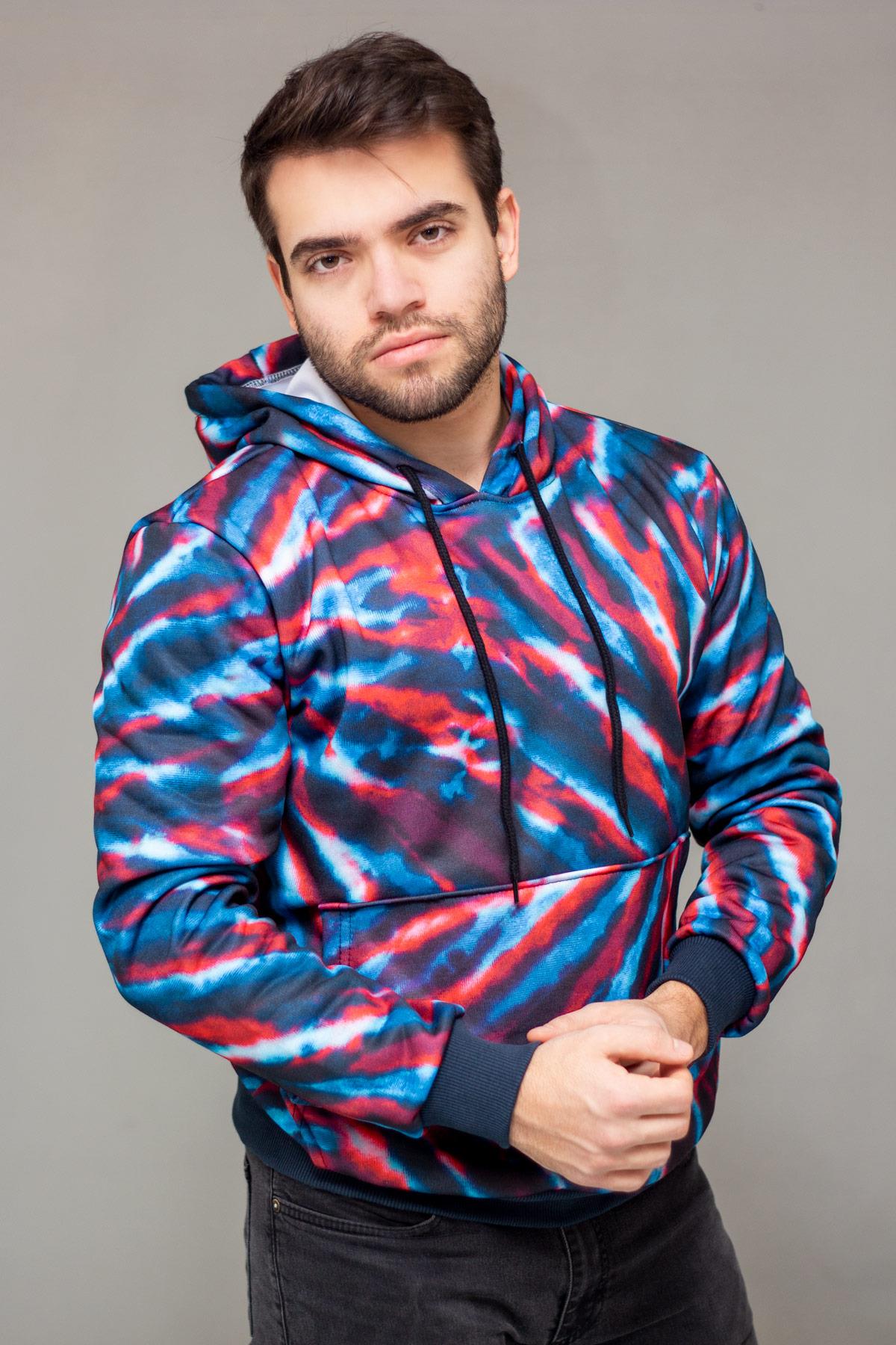 Erkek Siyah Batik Desen Dijital Baskı Kalın Kapüşonlu Sweatshirt 21ESWTONRE