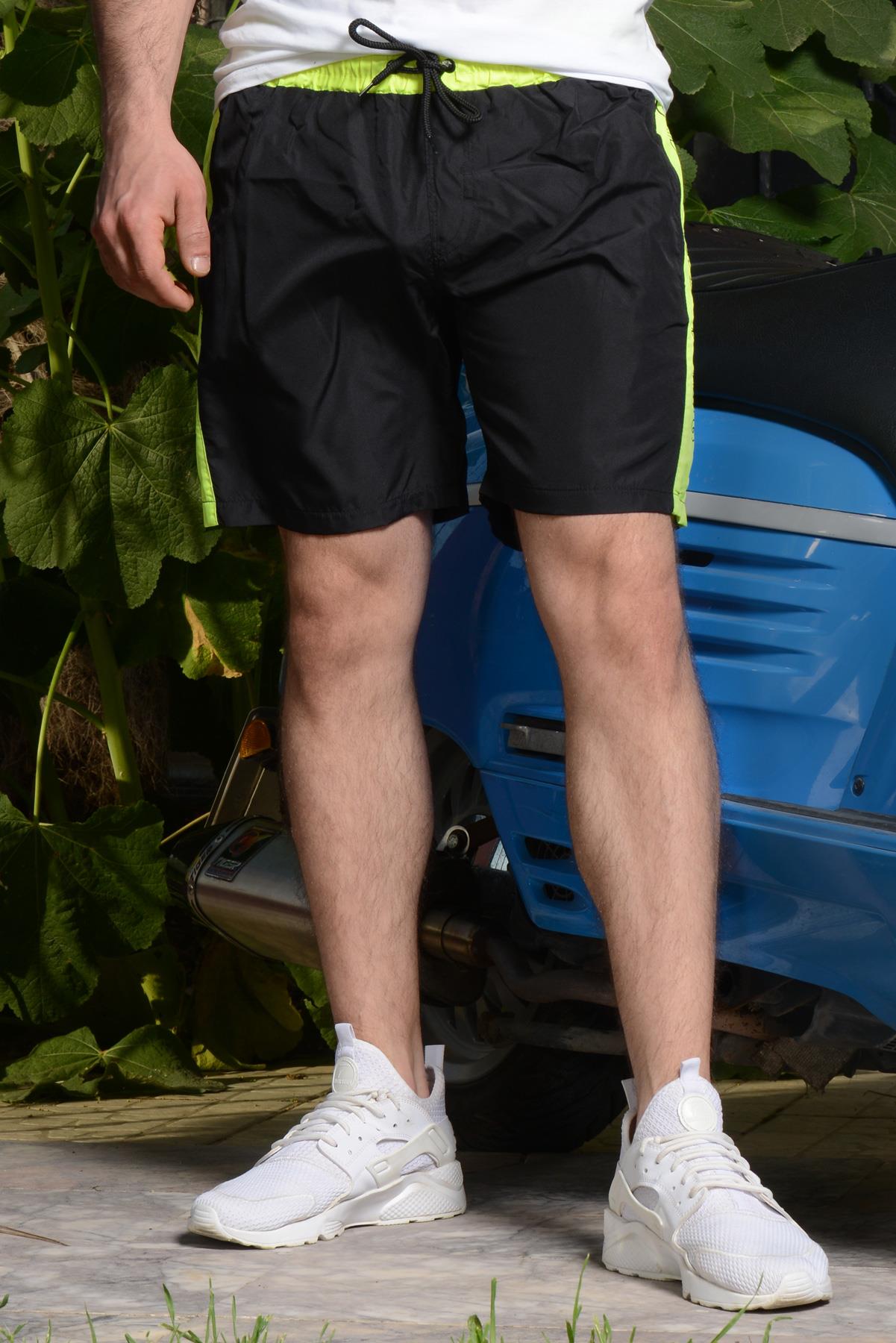 Erkek Siyah Yeşil Cep Fermuarlı İpli Mayo Deniz Şortu 21EDSTUDNZ