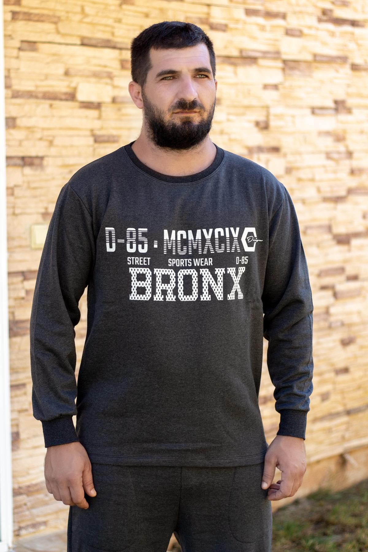 Erkek Siyah Bronx Yazılı İçi Yumuşak Lastikli Eşofman Takımı 21EESTBRNX