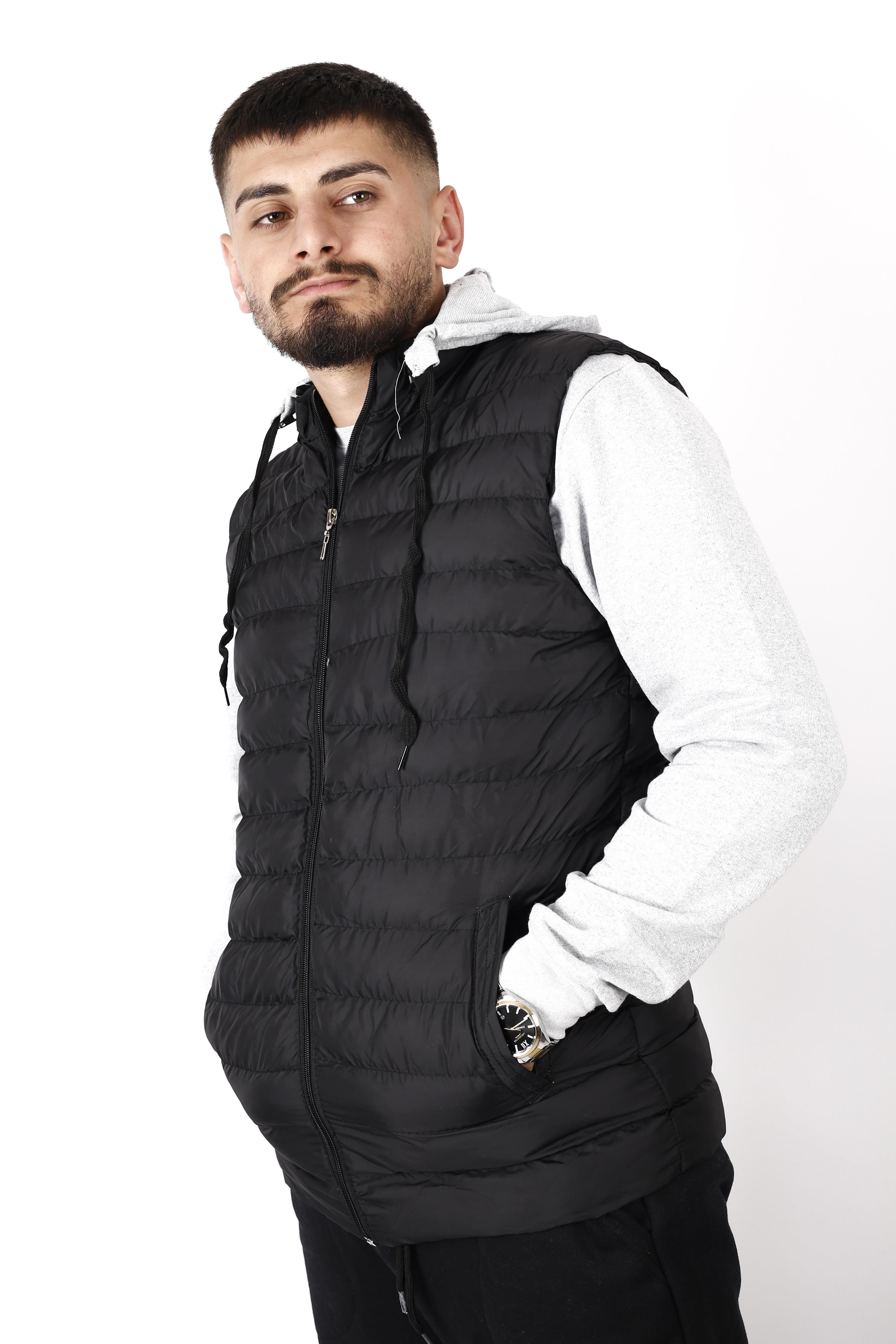 Erkek Siyah Çıkarılabilir Kapüşonlu Cep Fermuarlı Şişme Yelek 22EYLKWOLF