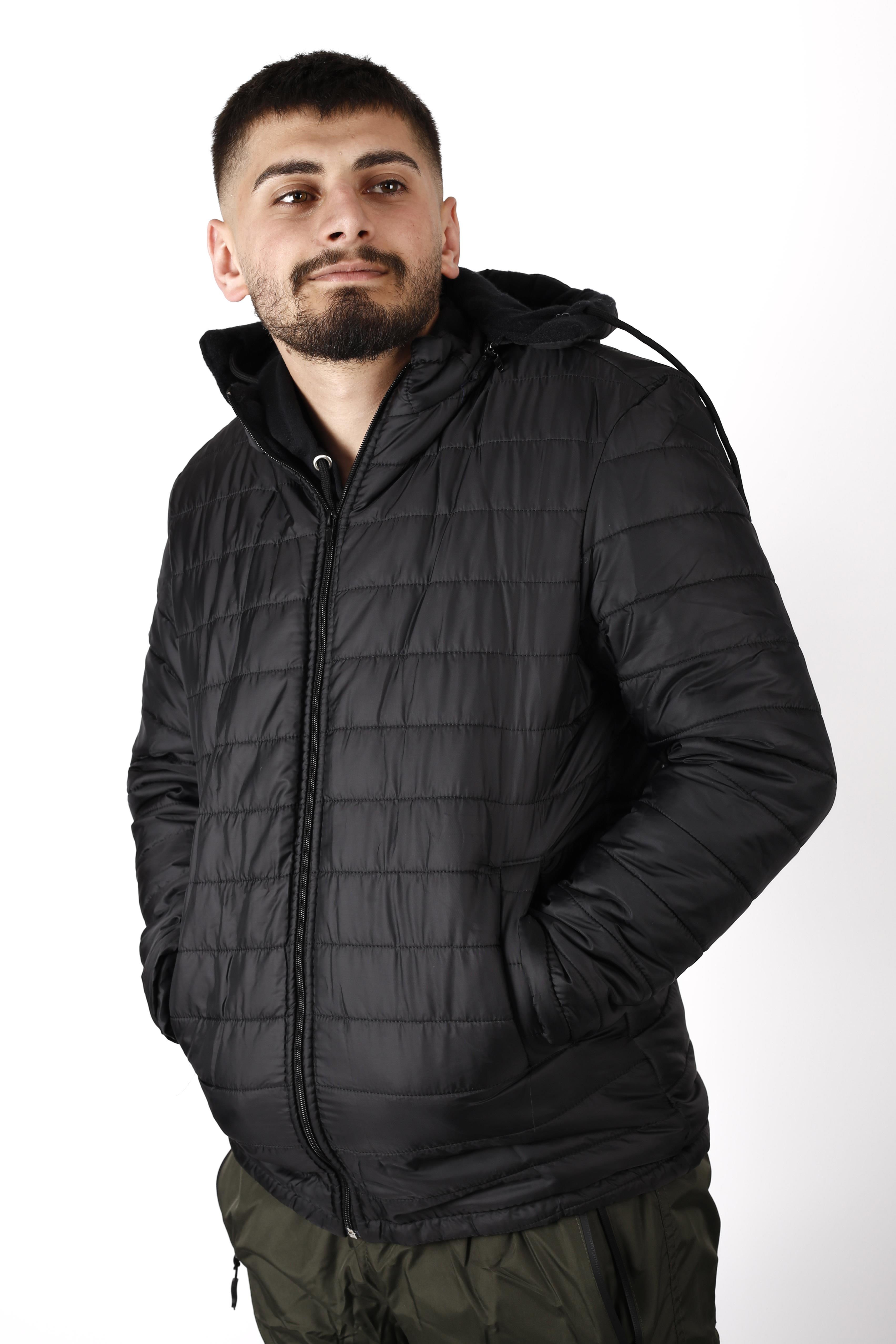 Erkek Siyah Çıkarılabilir Kapüşonlu Şişme Mont 22EMNTBONG