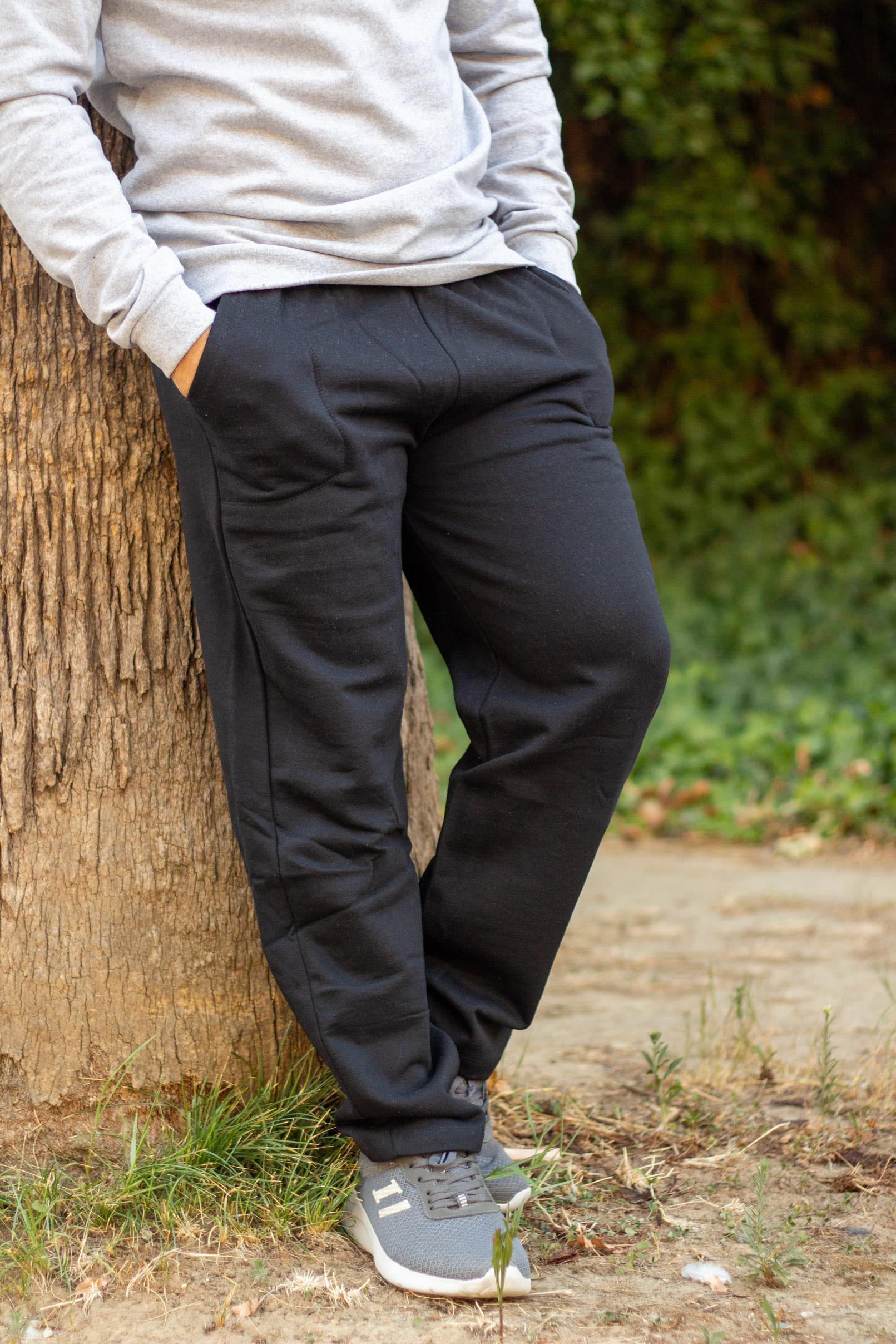 Erkek Siyah İçi Yumuşak Bol Paça Kalın Rahat Eşofman Altı 21EESAKNSP