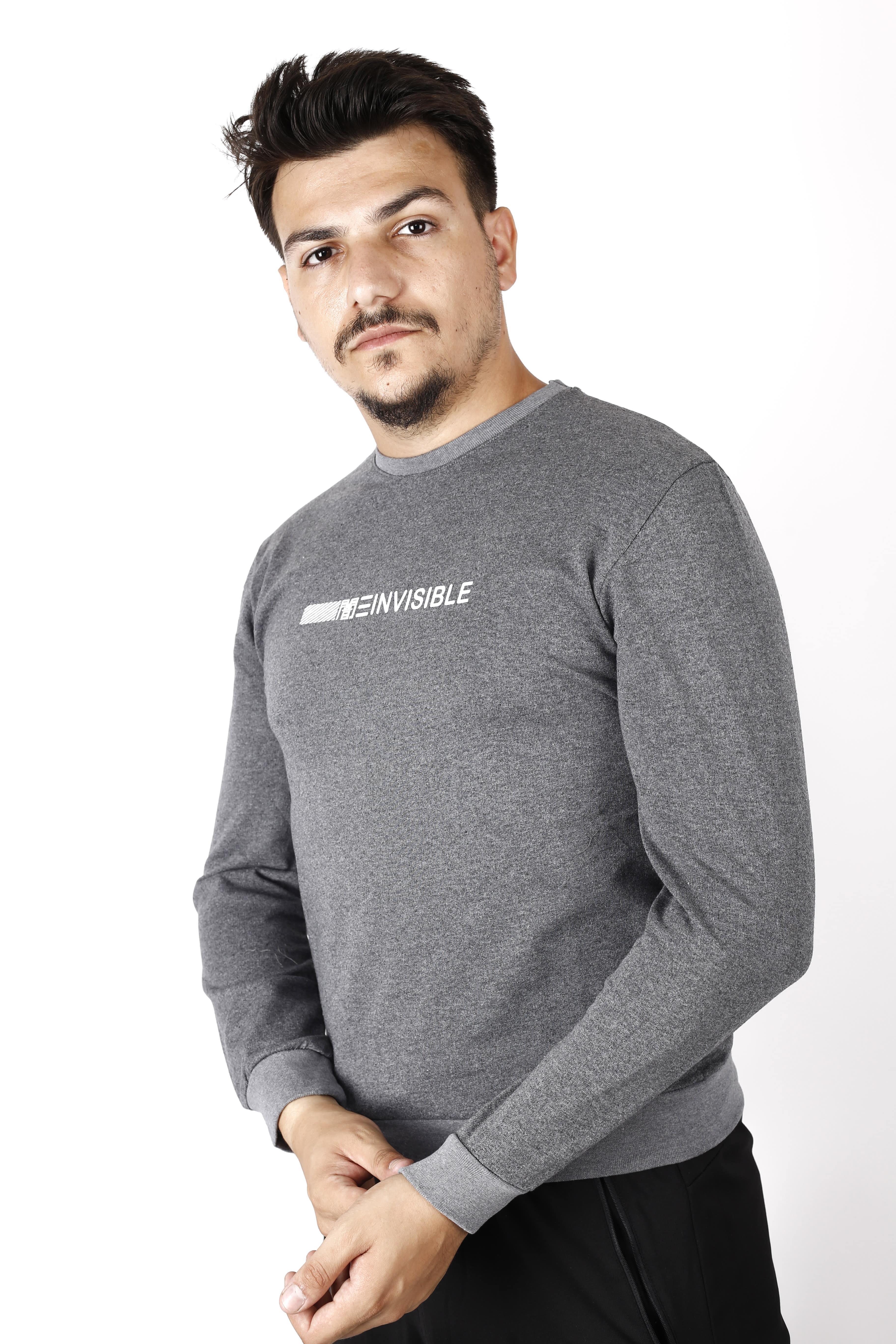 Erkek Gri Invisible Yazılı Uzun Kollu Sweatshirt 21ESWTINVS