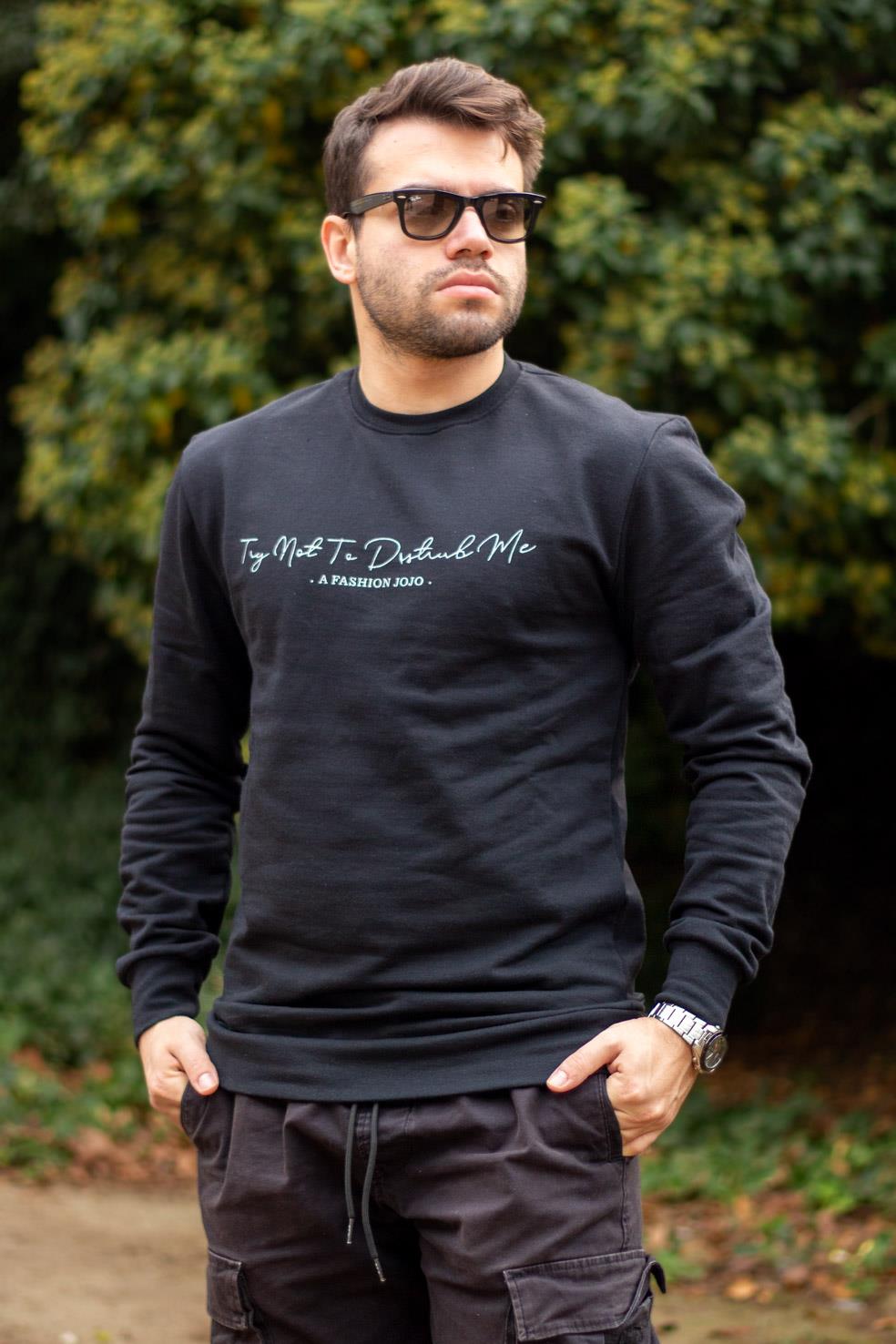 Erkek Siyah Invisible Yazılı Uzun Kollu Kalın Sweatshirt 23ESWTSMZA