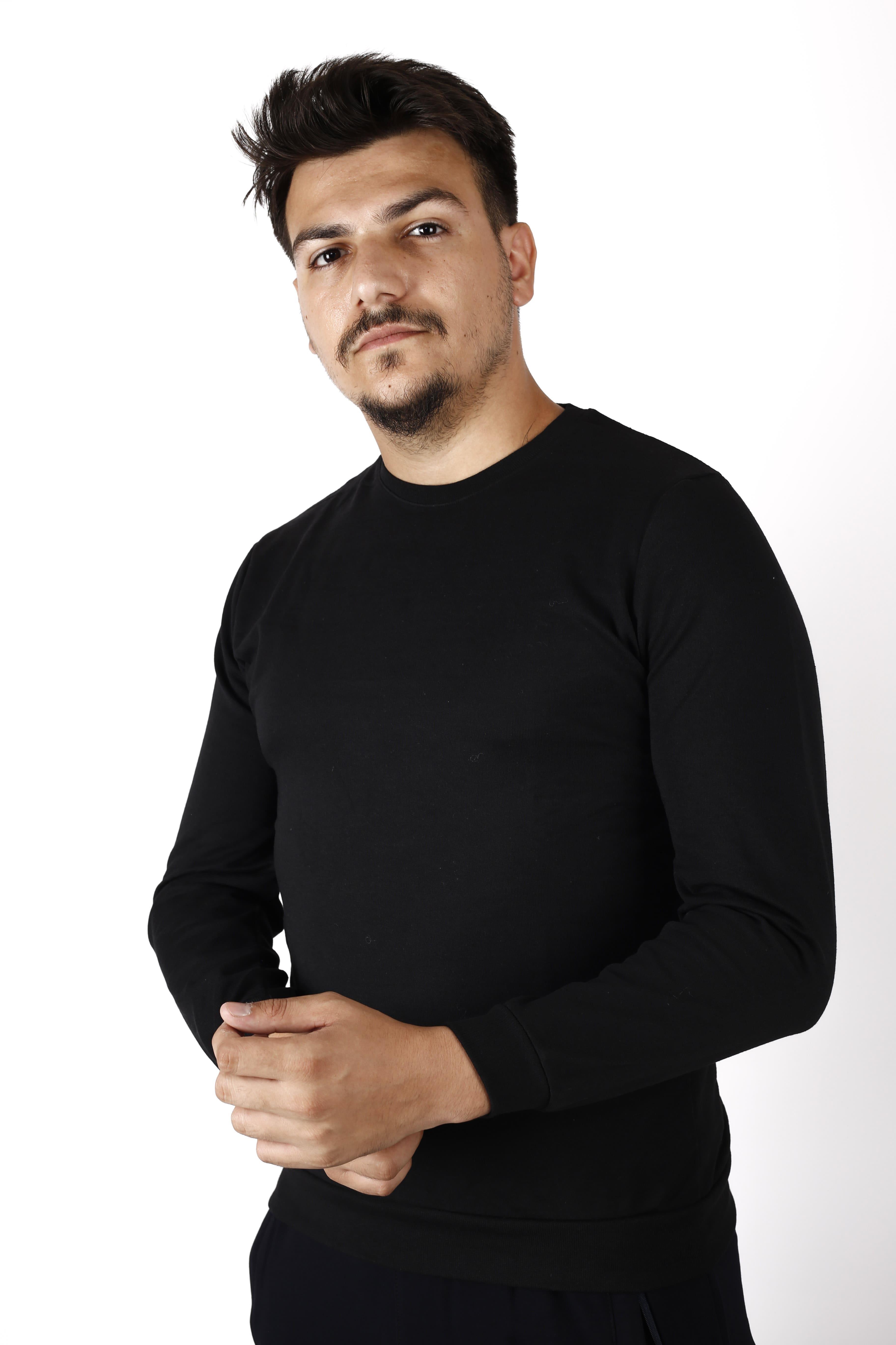 Erkek Siyah Düz Baskısız Basic Bel Bilek Ribanalı İnce Sweatshirt 22ESWTDUZS