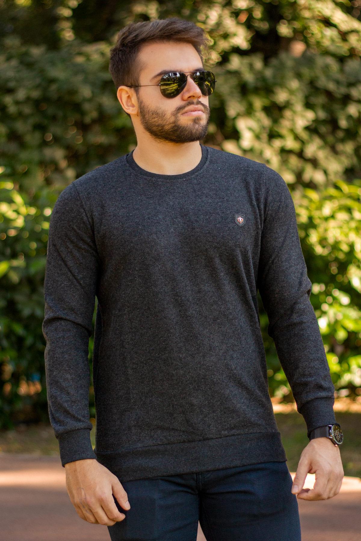 Erkek Siyah Selanik Kumaş Sweat Kazak 20EKZKBSIC