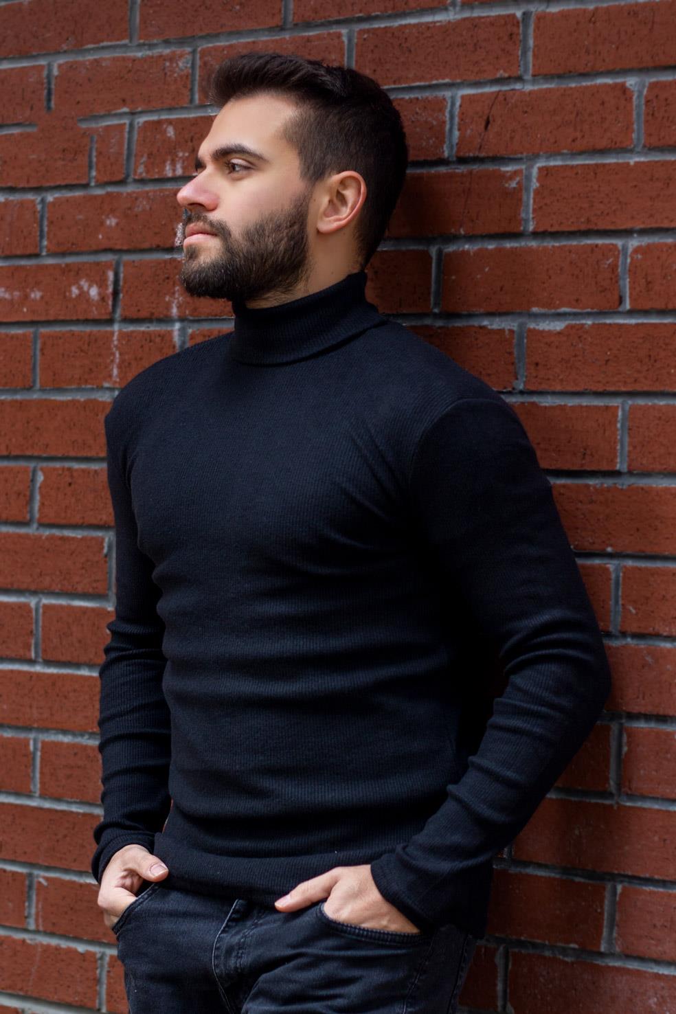 Erkek Siyah Tam Boğazlı Balıkçı İnce Uzun Kollu Body Kazak 22EKZKBODO