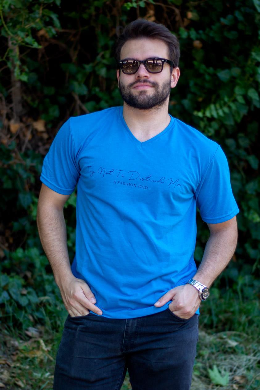 Erkek Turkuaz El Yazısı İmza Baskı Kısa Kollu V Yaka Erkek T-Shirt 23ETSHVYAZ