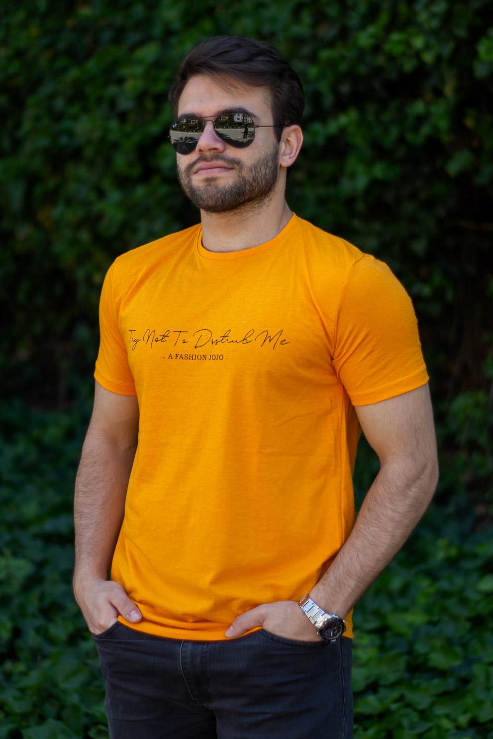 Erkek Turuncu El Yazısı İmza Baskı Kısa Kollu Bisiklet Yaka Erkek T-Shirt 22ETSHEYAZ